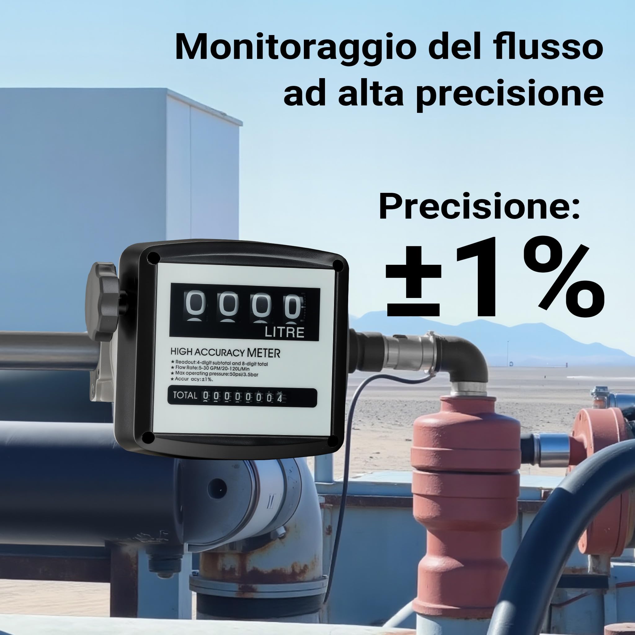 Contatore per pompa gasolio diesel 3,5 bar 20-120 l/min 25,4 mm indicatore flusso