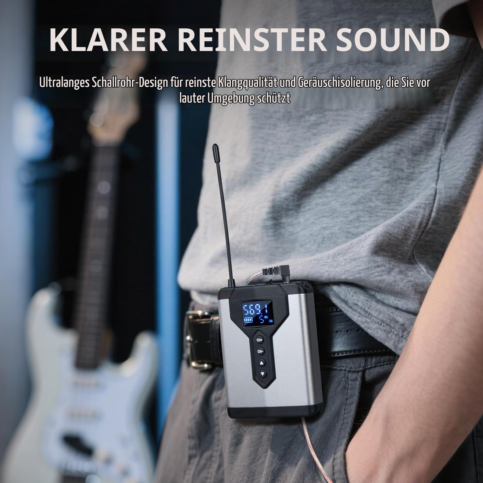 Depusheng T9-2 Drahtloses In-Ear-Monitoring-System mit Senderclip am Empfänger Automatische Kopplung In-Ear-Monitoring für Studio, Gitarre, DJ, Live-Auftritte (4)