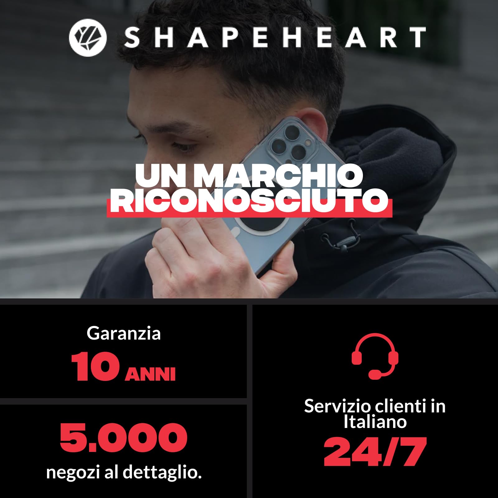 Shapeheart - Porta cellulare scooter specchietto antivibrazioni. Supporto telefono scooter impermeabile con tasca magnetica, fino a 250 km/h. 100% universale. Porta telefono scooter per retrovisore