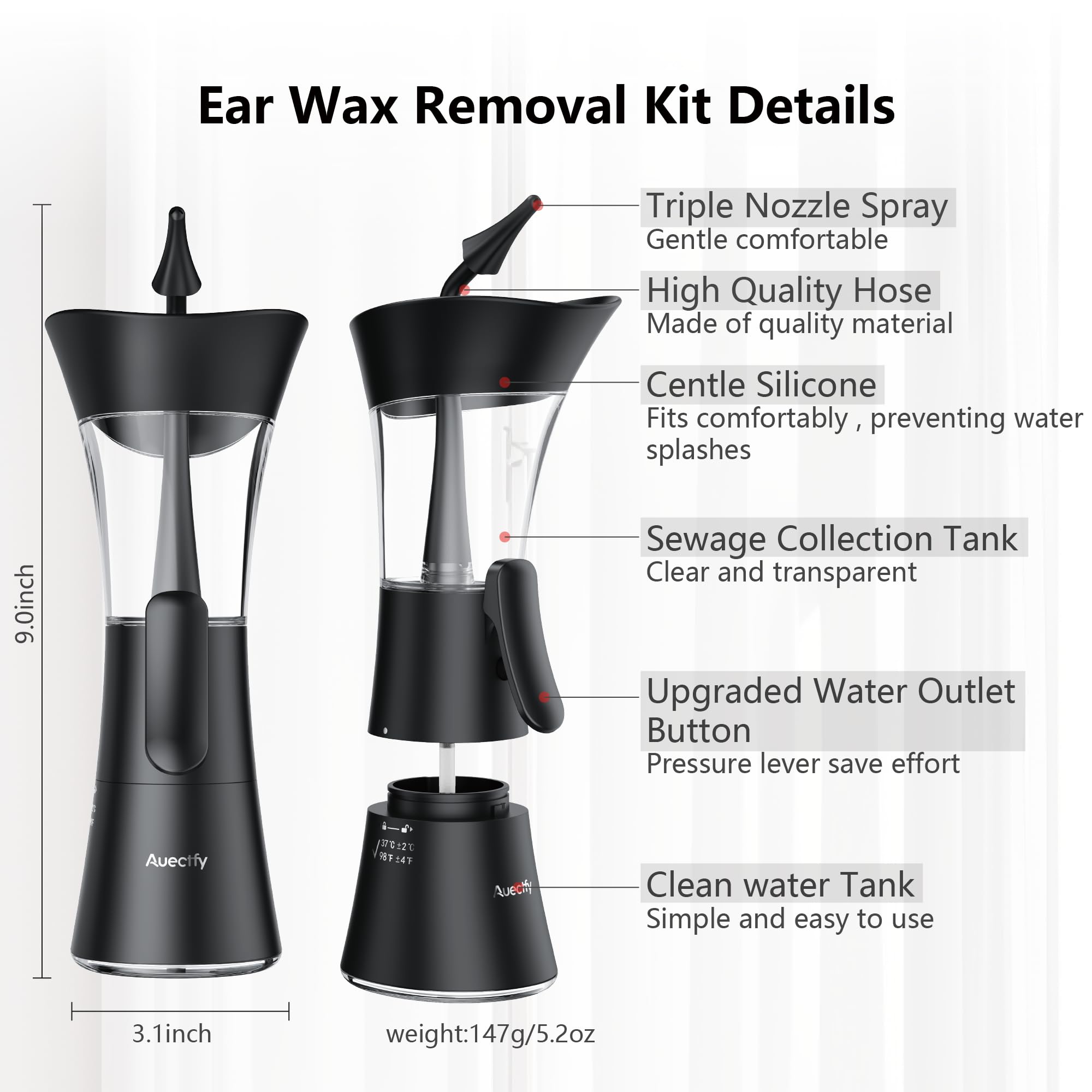 Kit de retrait manuel du cérumen – Outil de nettoyage d'oreille à une main, système de rinçage d'oreille facile à utiliser avec embout en silicone souple pour un nettoyage efficace et sûr de la cire