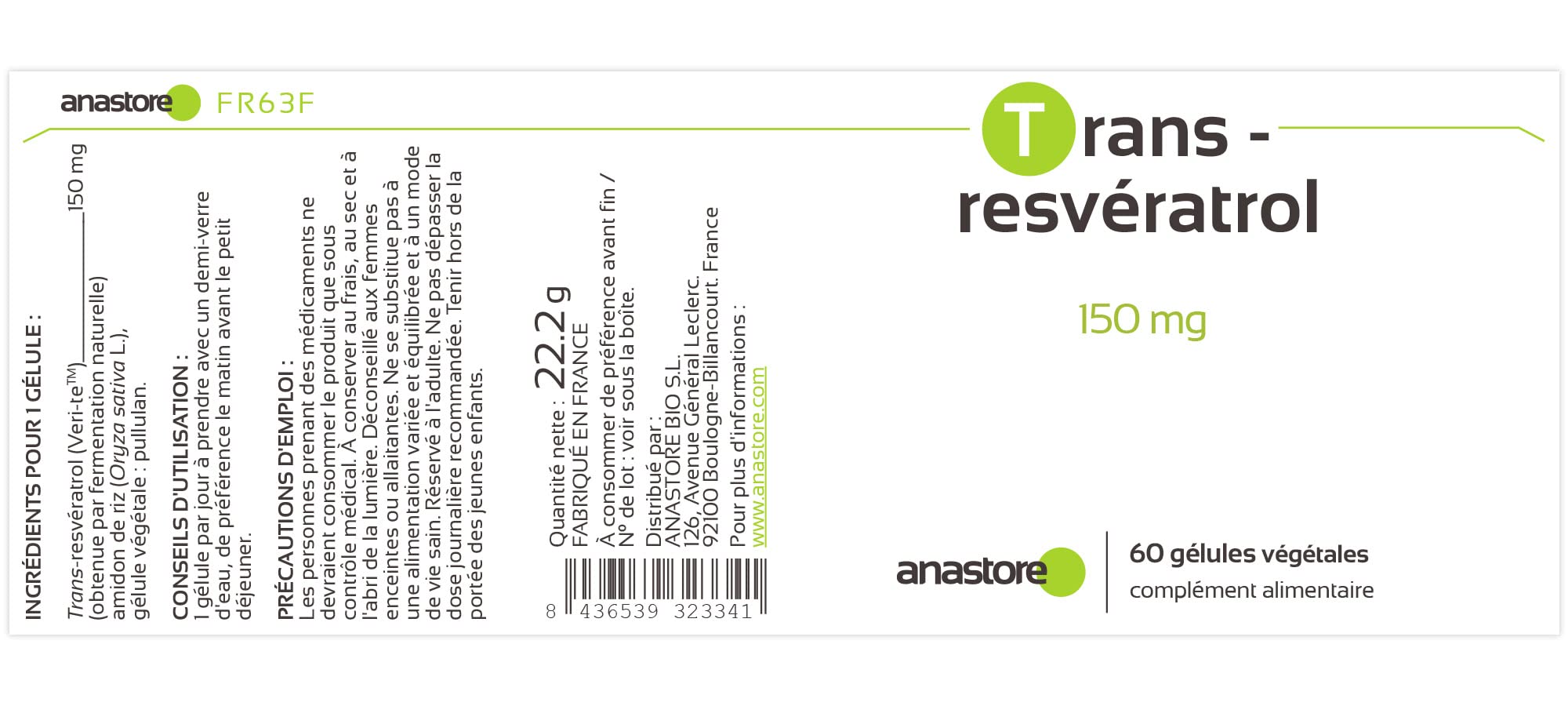 Trans-Resvératrol * 60 capsules végétales * Antioxydant avec forte capacité d’absorption * Anti-vieillissement + Santé Cardiovasculaire + Neuroprotecteur *