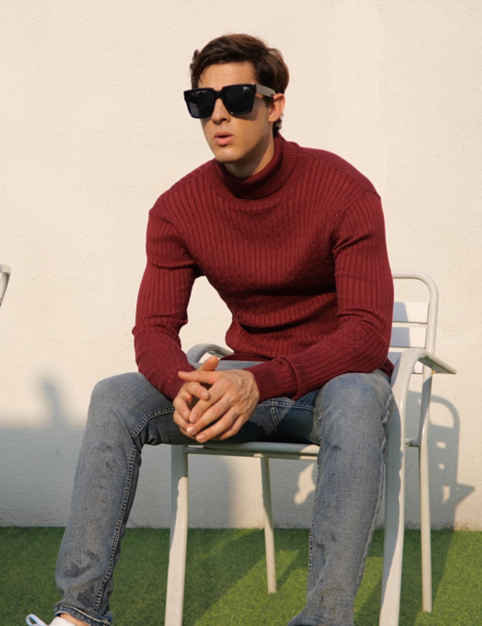 AIDEAONE Maglione Dolcevita da Uomo Maglione Casual a Costine Slim Fit a Maglia Collo Alto Pullover Dolcevita