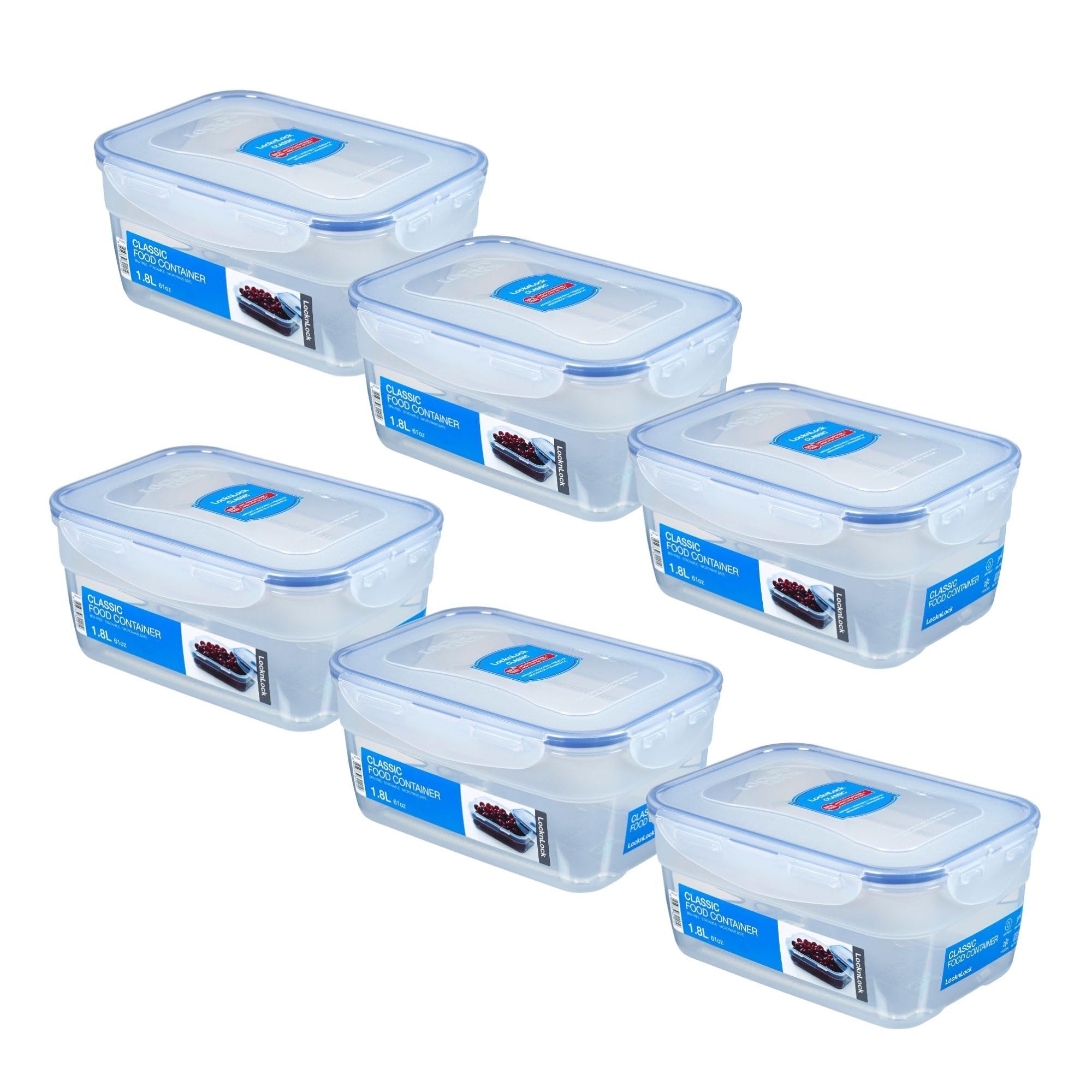 LocknLock 6er Set HPL322 Vorratsdosen - Frischhaltedosen 1,8 Liter - Maße (LxBxH): 210 x 146 x 94 mm - Geeignete Dosen zum Einfrieren und Mikrowelle - Lock and Lock Dosen Food Box Meal-Prep-Boxen