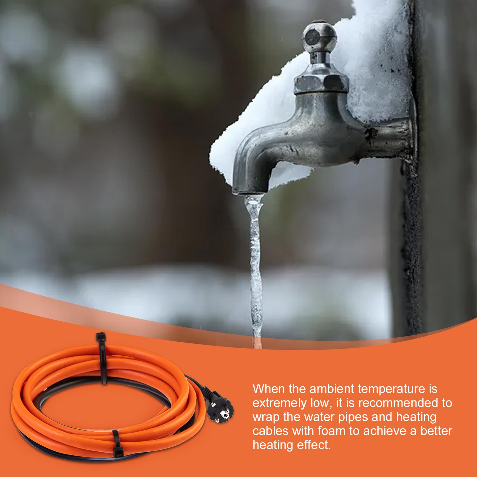 Câble chauffant antigel de 4 m avec thermostat, câble chauffant autorégulateur, câble antigel, chauffage d'accompagnement de tuyau avec thermostat, chauffage d'accompagnement de tuyau étanche idéal
