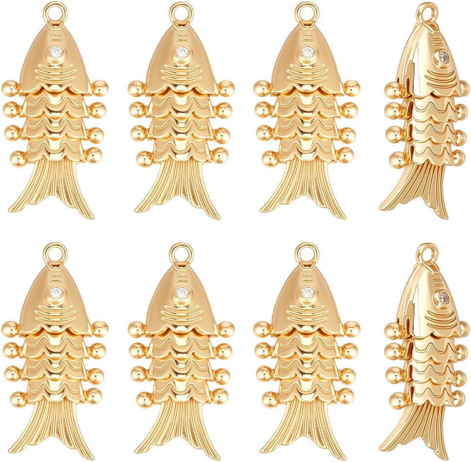 BENECREAT 8Pcs Real Platinum/18K Gold Plated Brass Fish Charms, Sea Animal Fish Shaped Pendants for DIY Jewelry Making