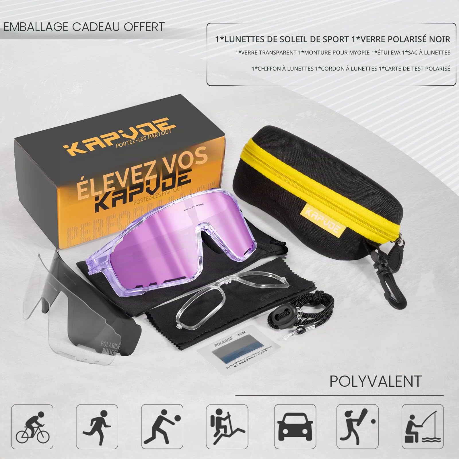KAPVOE Lunette de Cyclisme Photochromique TR90 UV400 Homme Femme Vélo
