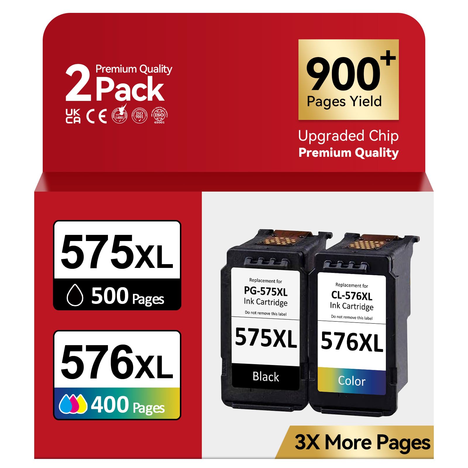 Tinta 575 576 XL, Cartuchos PG-575 CL-576 XL Reemplazo para Cartuchos Tinta Canon 575 576, Cartuchos 575 576 XL Negro & Tricolor para Impresoras Pixma TS3550i TS3551i TS3750i TR4750i TR4751i