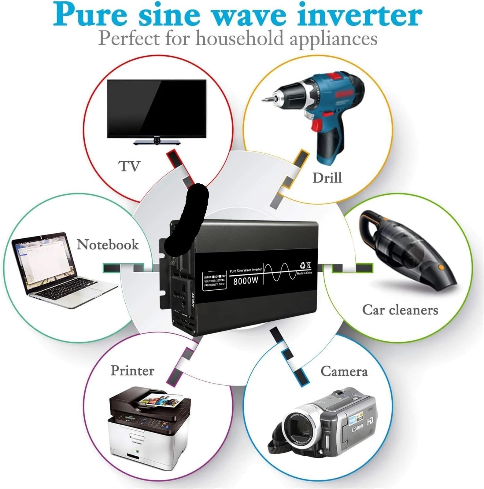 Inversor de Onda sinusoidal Pura 8000W Banco energía portátil Convertidor Solar CC 12 V 24 a CA for automóvil(3500W,12V)