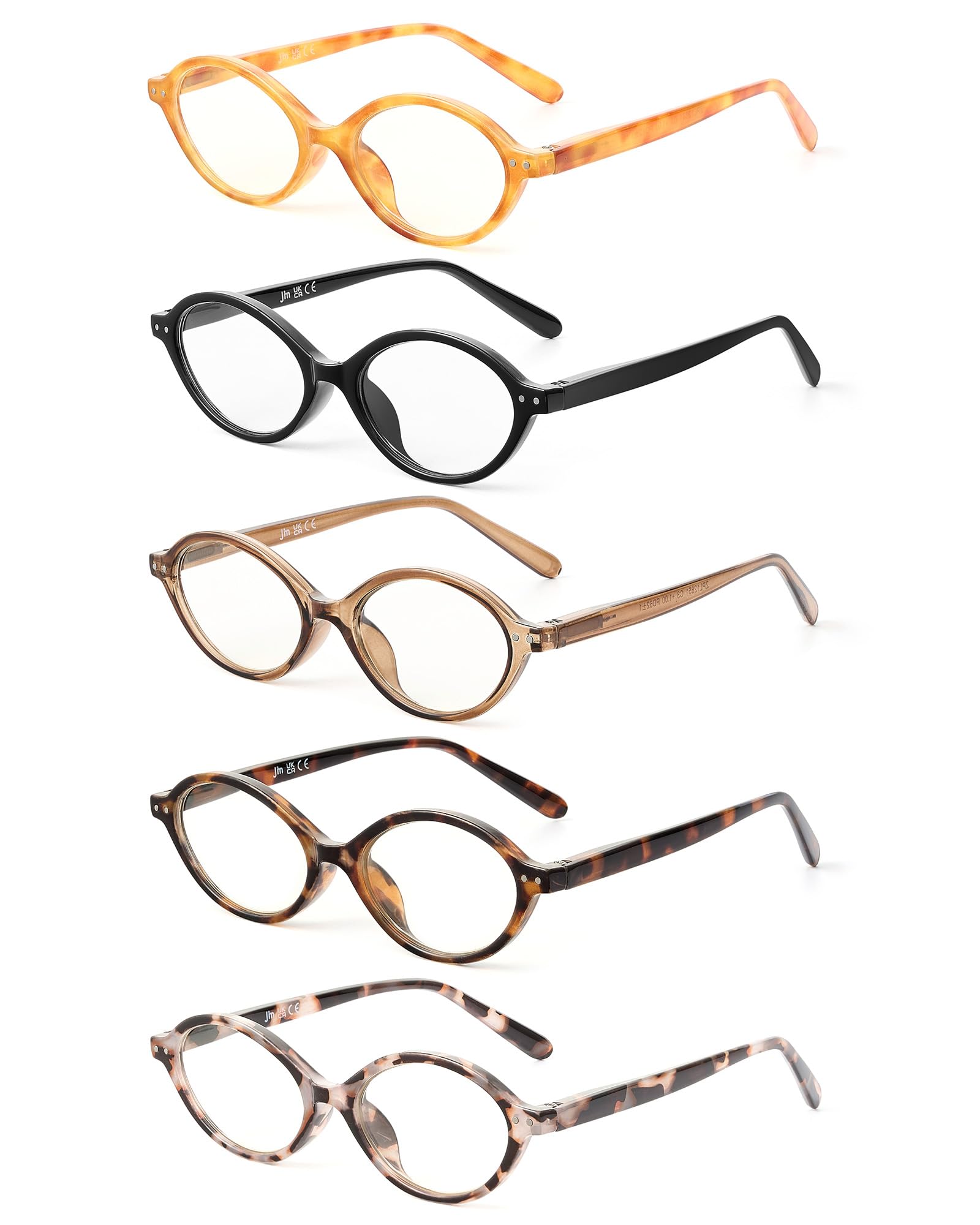 JM Lot de 5 lunettes de lecture ovales pour femmes, tendance, bloquant la lumière bleue, avec charnières à ressort