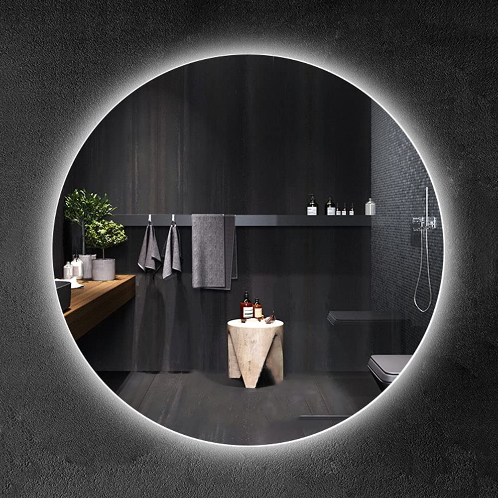 Lustro łazienkowe z podświetleniem LED, 50 x 50 cm, okrągłe lustro Vani z wodoodpornym białym światłem, 6000 K, podświetlane lustro ścienne, nowoczesne lusterko do makijażu ze światłami