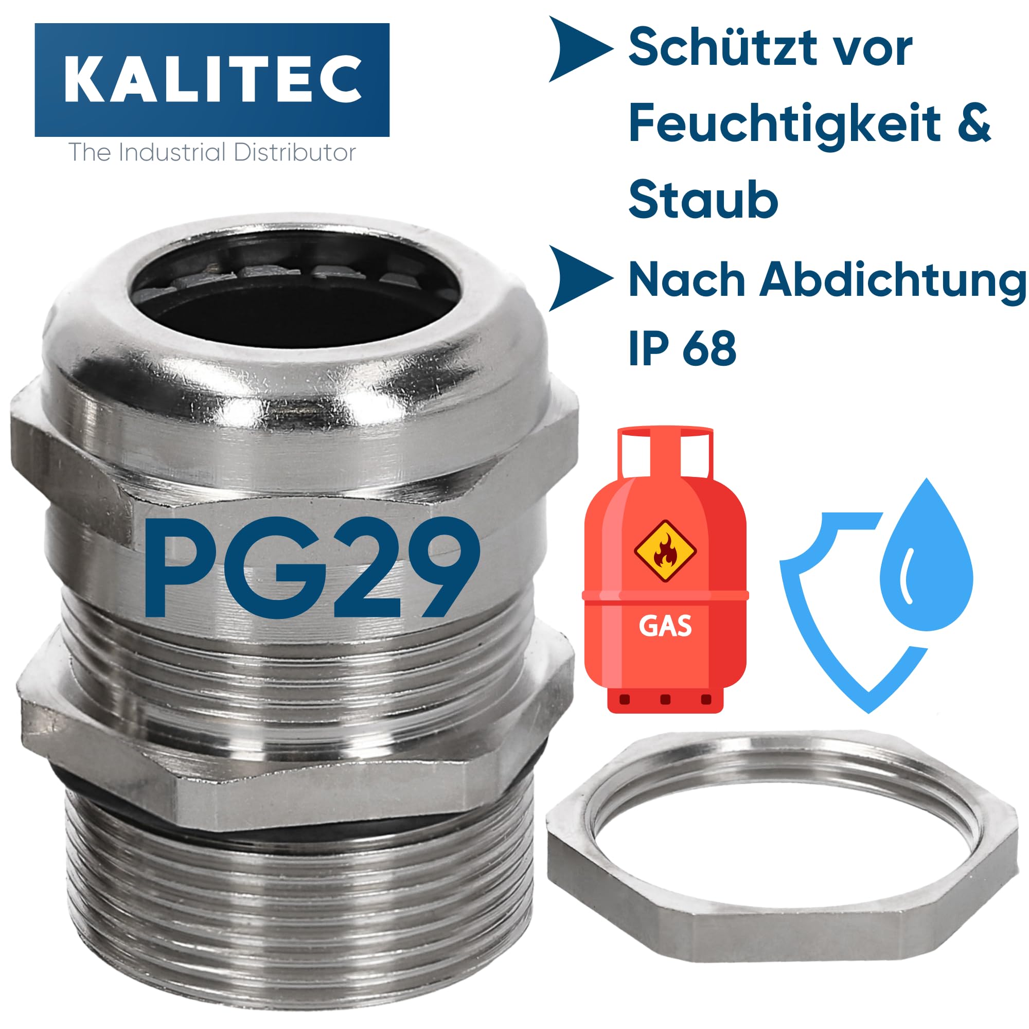 Kalitec 3x Prensaestopas PG29 de Latón - Pasacables de 16,0-26,0 mm IP68