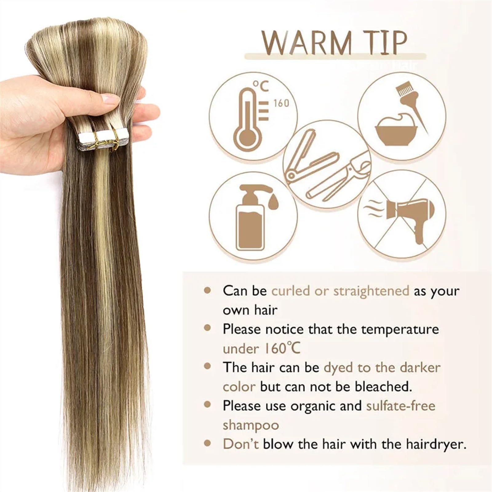 Bandverlängerungen Gerade Menschenhaar Remy Band in Menschenhaar Extensions PU-Band Aschebraun Leuchtendes Blondband Haarverlängerung (20 pcs,24