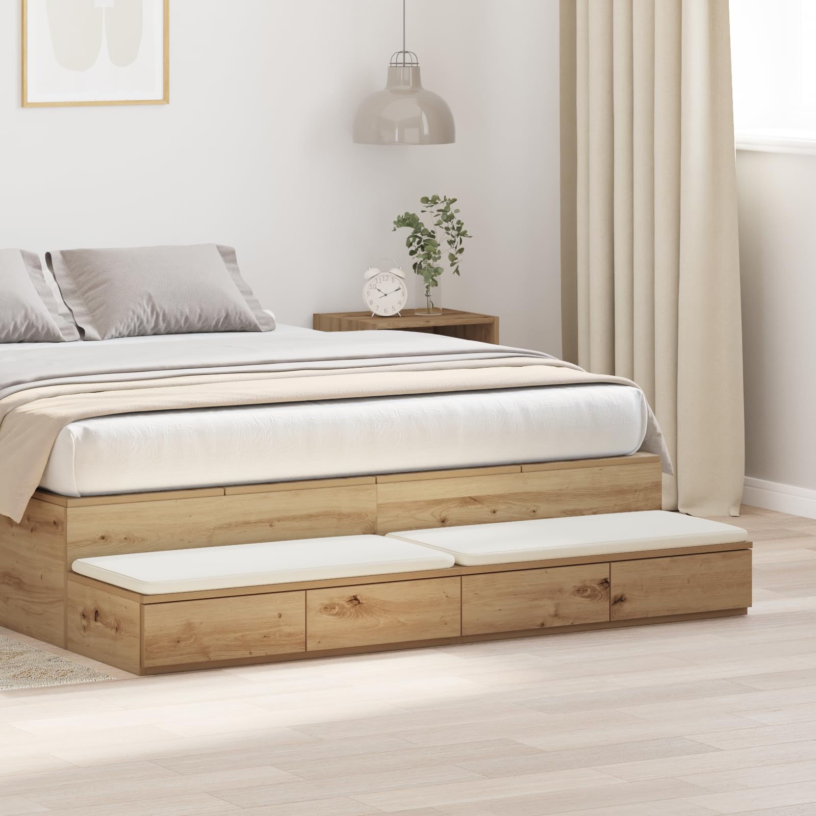 Cajones de cama de roble Artisan mesitas de noche para dormitorio 160 x 36,5 x 16,5 cm, material de madera