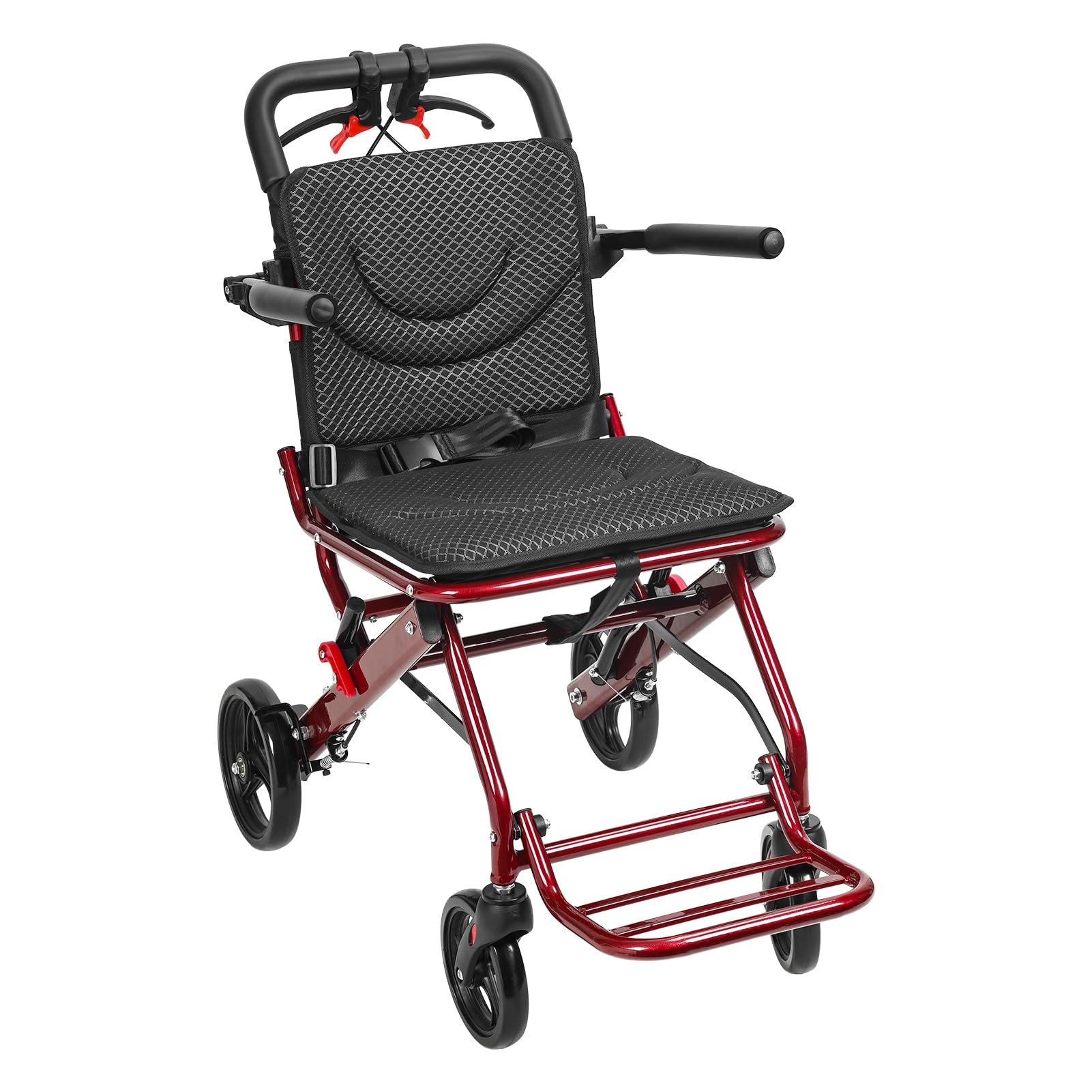 Foldable Transport Wheelchair, Lightweight Travel Wheelchair 8.4KG, Lightweight Foldable Wheelchairs Compact Aluminum Mobility Chair with Safety Brakes, Hand Brakes, Compact Folding Mobility Chair