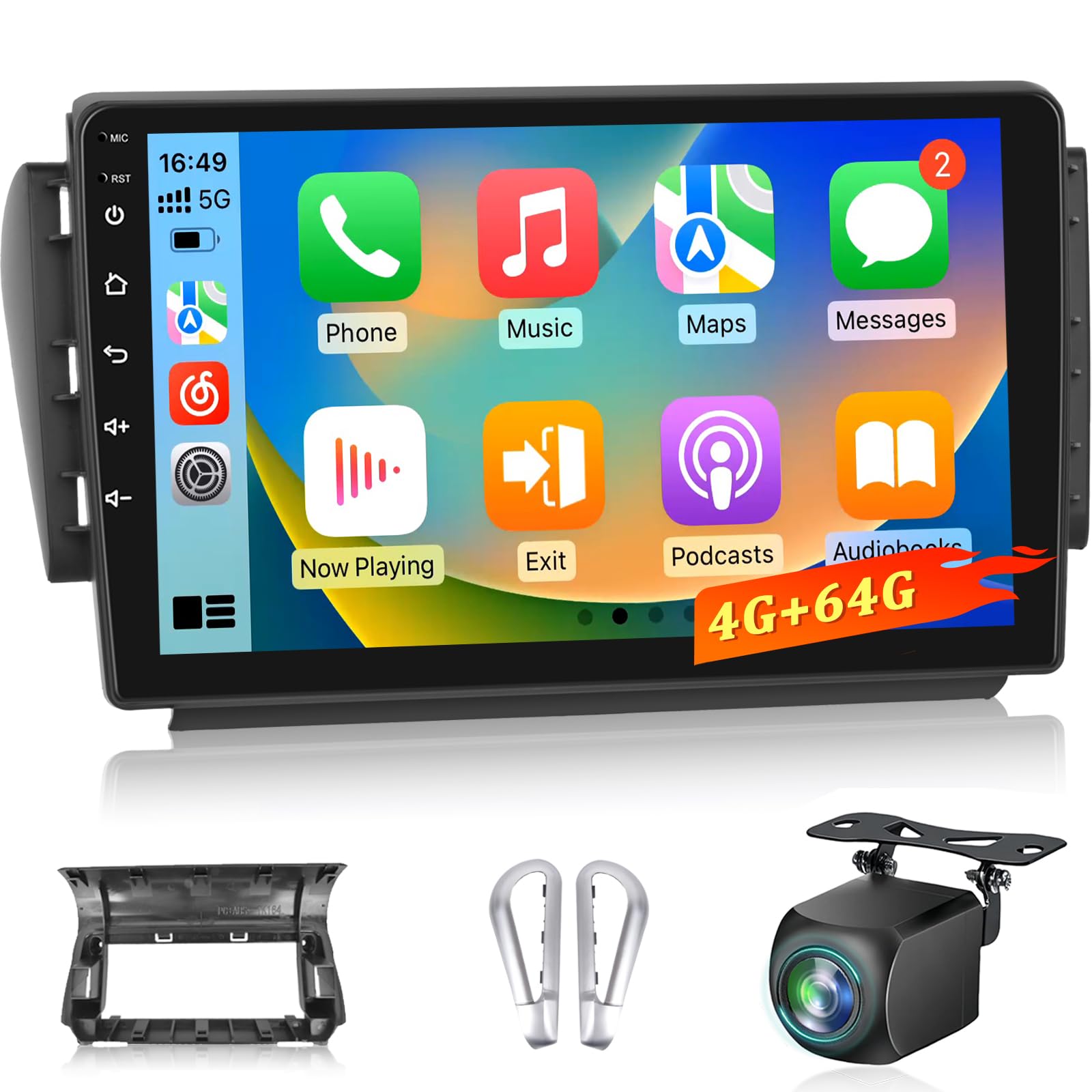 4+64G Autoradio Android per Peugeot 208/2008 2012-2018, Stereo con Schermo 10 pollici, Wireless Carplay e Android Auto, Audio DSP 32EQ + Telecamera posteriore AHD, Supporto OEM