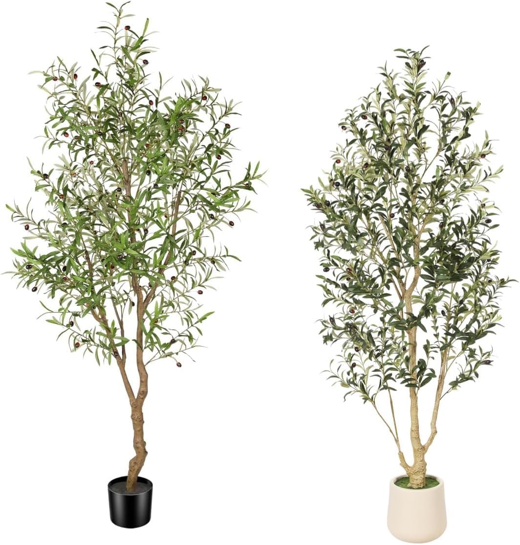 FEELEAD Lot Oliviers Artificiels 210cm+180cm Arbres Faux en Pot Déco Maison