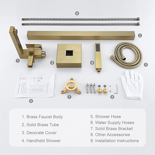 Miniatura 21 de TapLong Grifo de bañera independiente para bañera, relleno de cascada, montaje en suelo, grifos de baño de latón con una sola manija con ducha