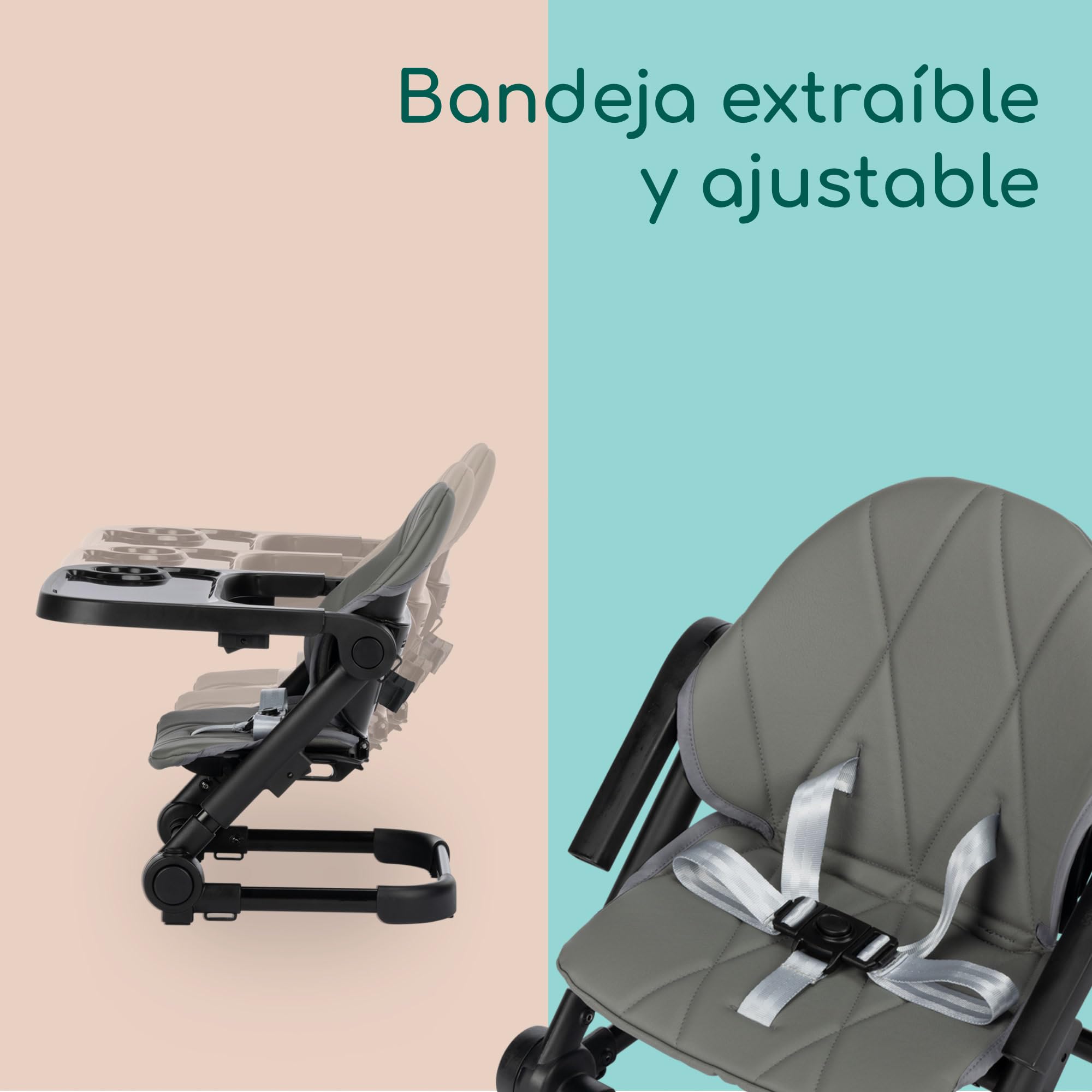 Bebeconfort Moly, Silla Elevadora para Niños, 6M-3Años, 9-15 kg, Trona Portátil para Bebés Ligera, Plegado Compacto, 3 Alturas Ajustables, Asiento de Mesa, 3 Posiciones de Bandeja, Tinted Grey