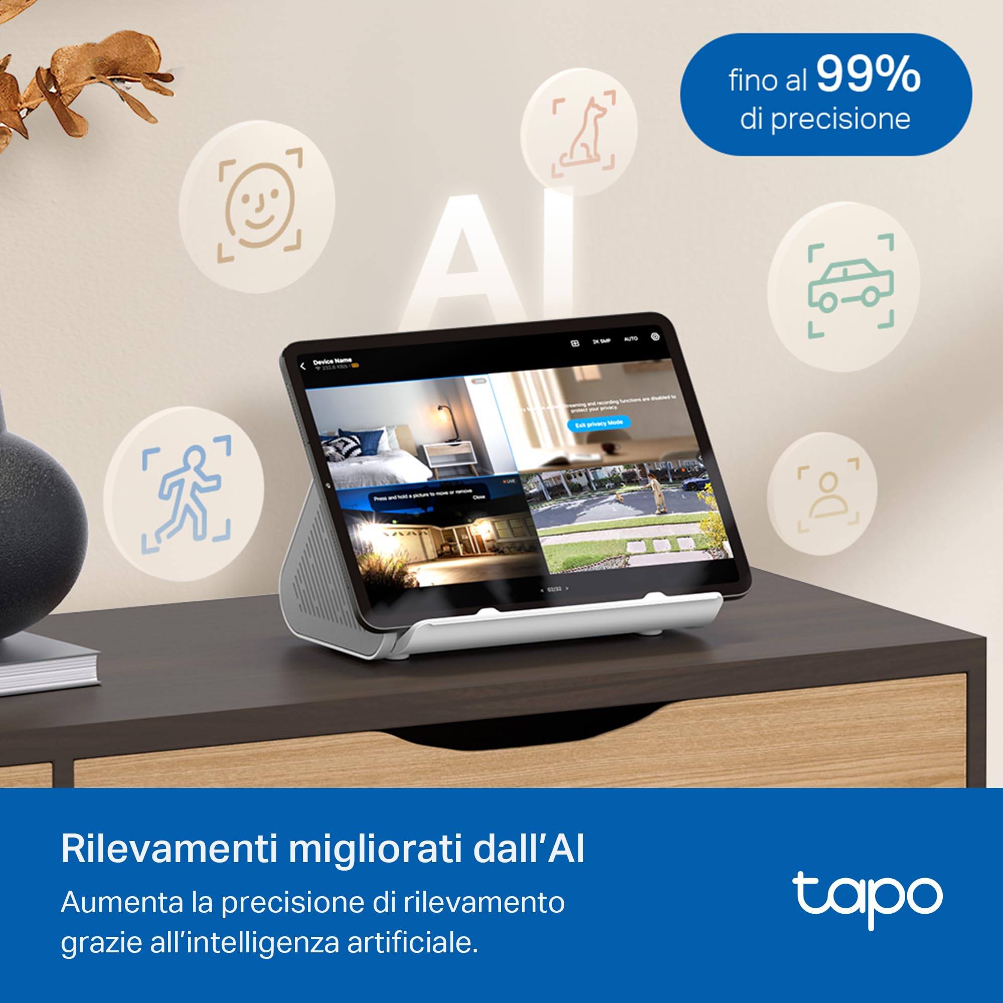 Tapo H500 Smart HomeBase, Connetti 16 Telecamere e 64 Sensori, Archiviazione Locale 16GB Integrato+16TB Espandibile HDD/SSD, Senza Canone Mensile, Rilevamento AI Avanzato, Output HDMI