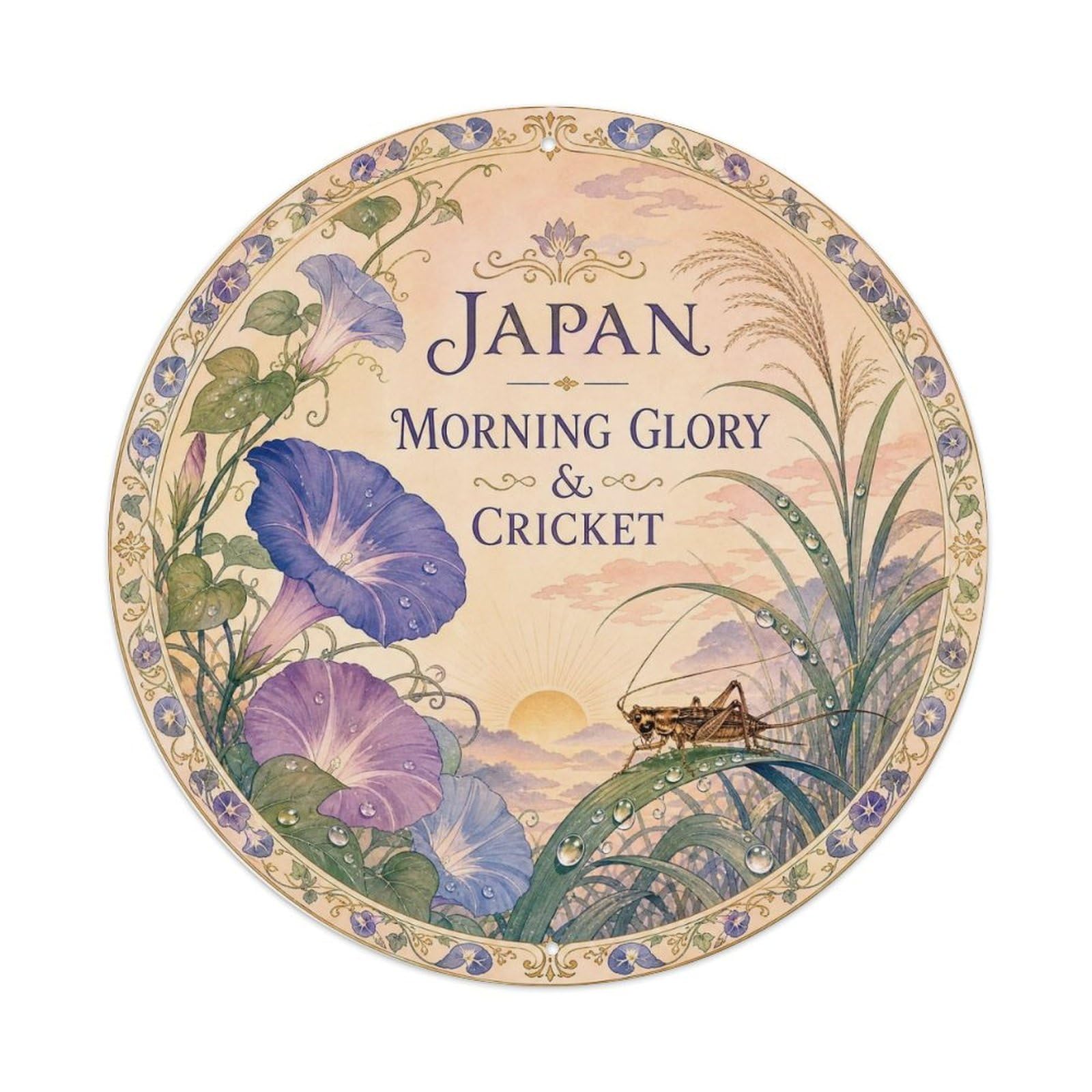 Olyhtr 8X8inch Classic Style Taisho Japan Morning Glory Cricket Ceramic Folk Metal Tin Sign