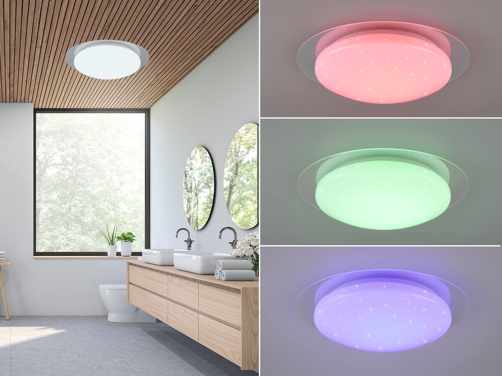 meineWunschleuchte 2er Set Deckenleuchten mit RGB und Fernbedienung, Feuchtraumgeeignet, Ø 35cm
