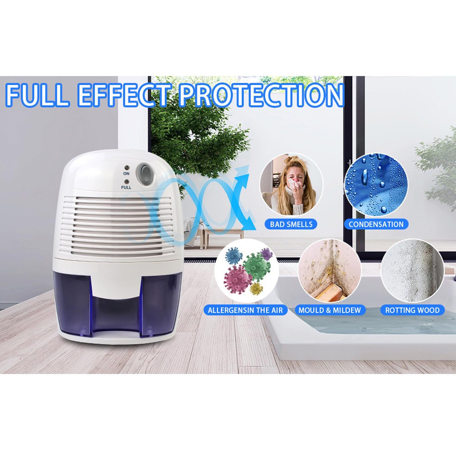 Déshumidificateur Mini USB, Contrôle Intelligent Arrêt Automatique, Silencieux pour Chambre Bureau, Réservoir 500 ml, Idéal Maison Camping Car Salle de Bain Armoire
