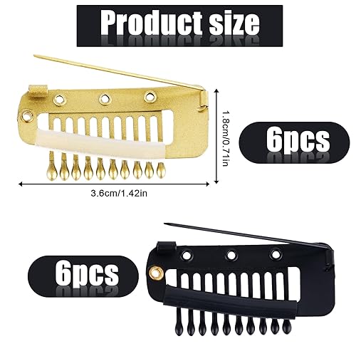 Miniatura 2 de 12 piezas de clip de peluca con pasadores de seguridad, extensión de cabello de 10 dientes, peines invisibles de peluca para asegurar la peluca sin