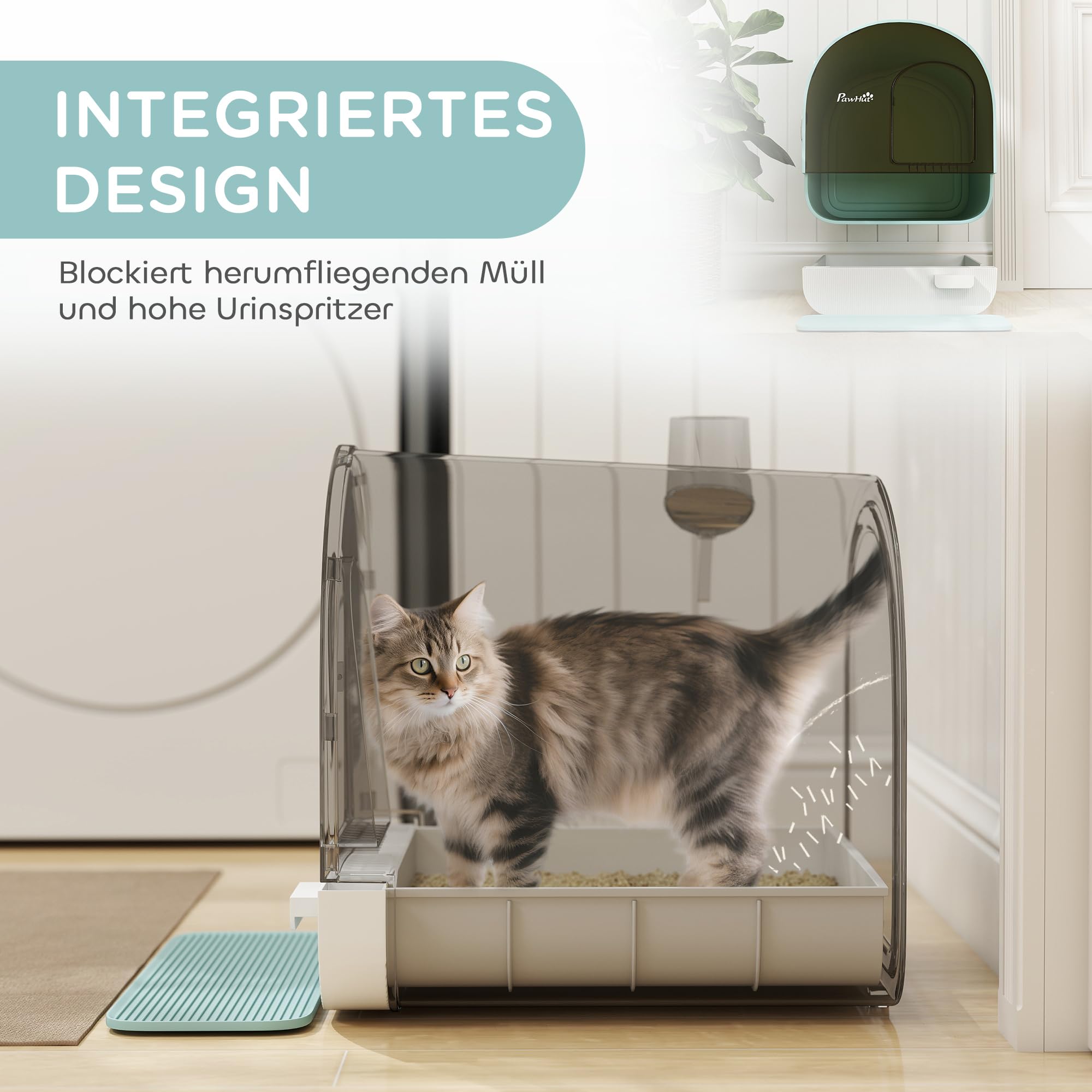PawHut kattenbak met deksel, incl. zandafvoerpedaal en vloerrooster
