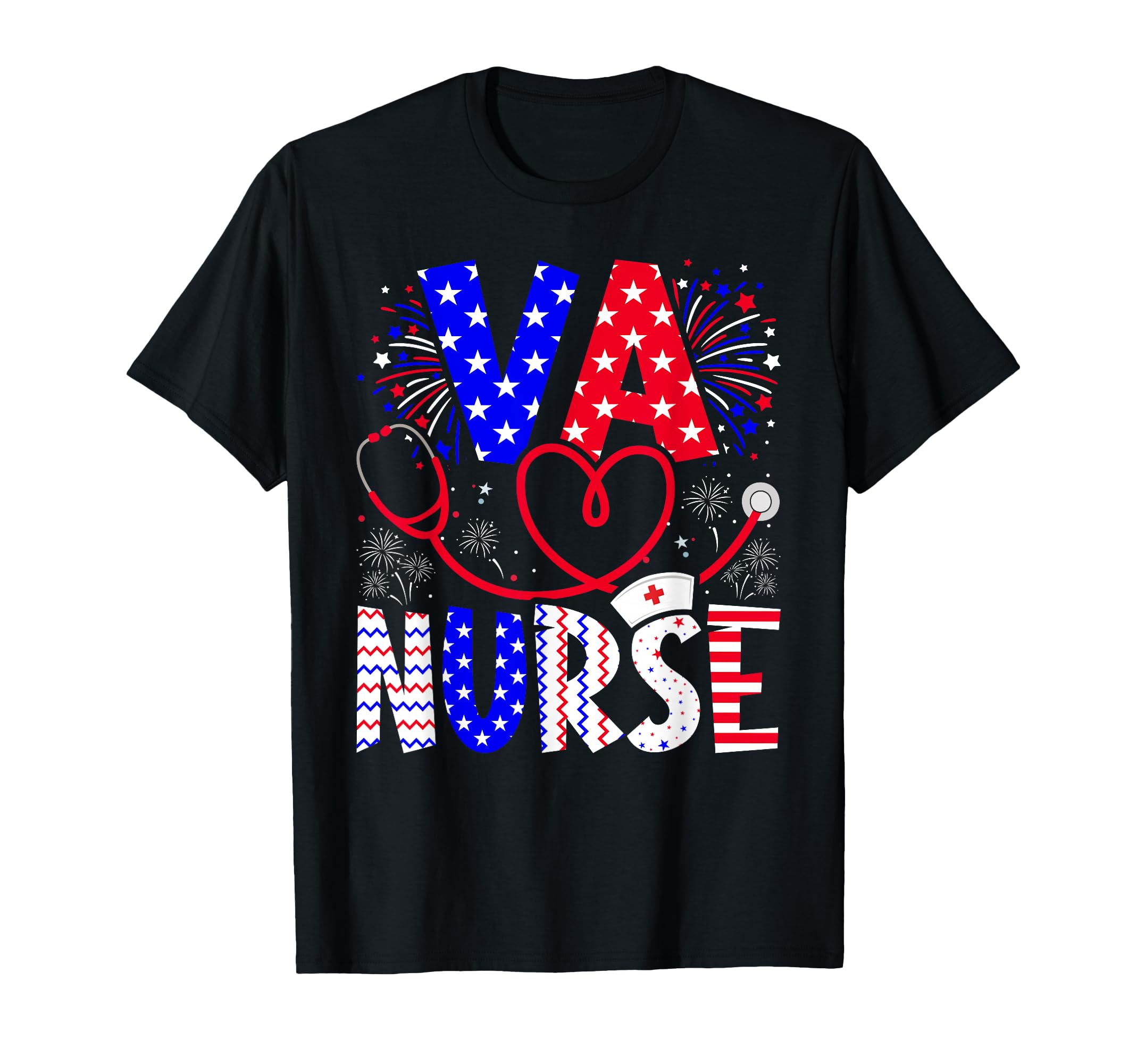 VA Nurse 4th Of July American Flag Stethoscope T-Shirt