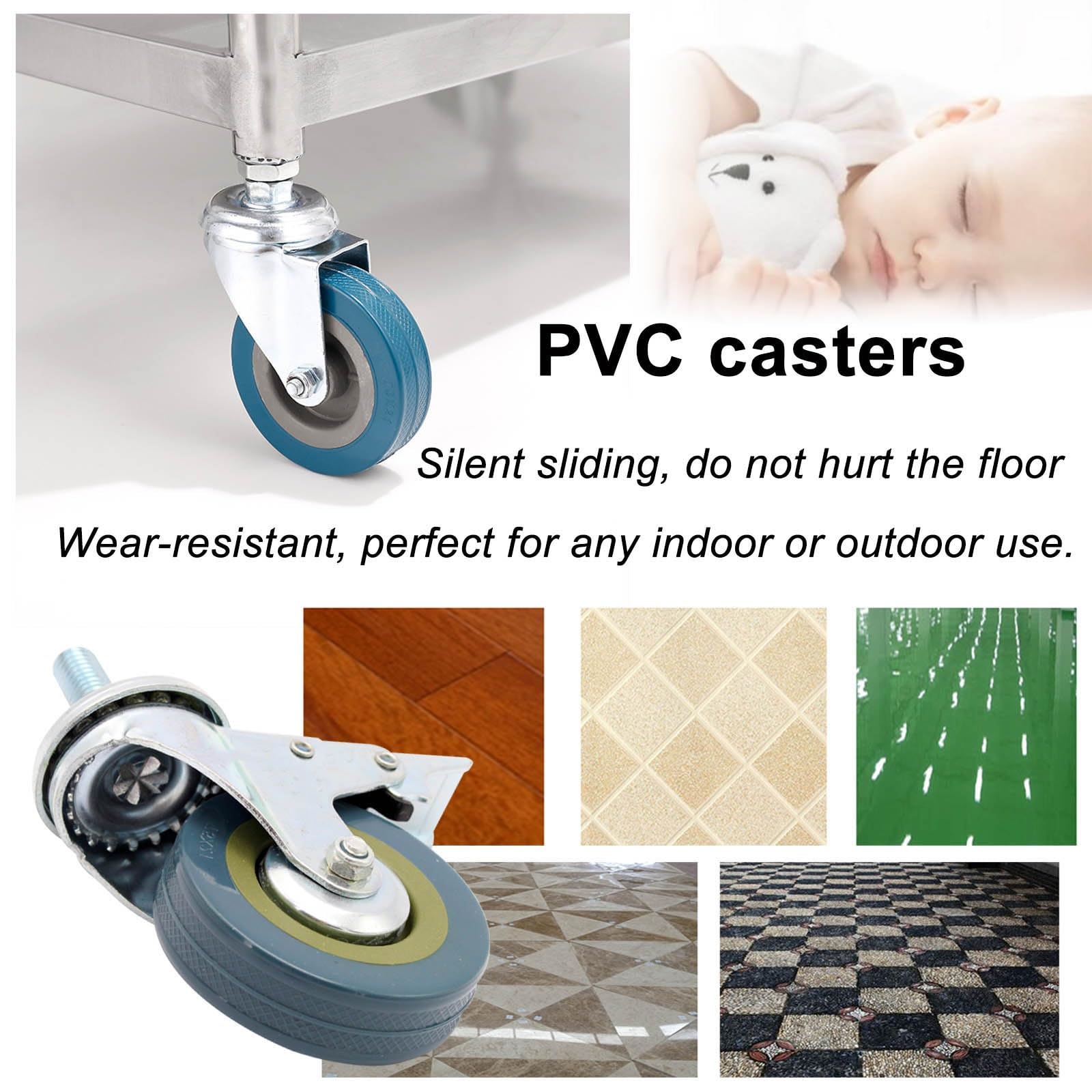 Gueenky 4 Pcs Swivel Castor Wheels With Brakes, 50mm Lockable Furniture Caster Threaded Castors - View #9