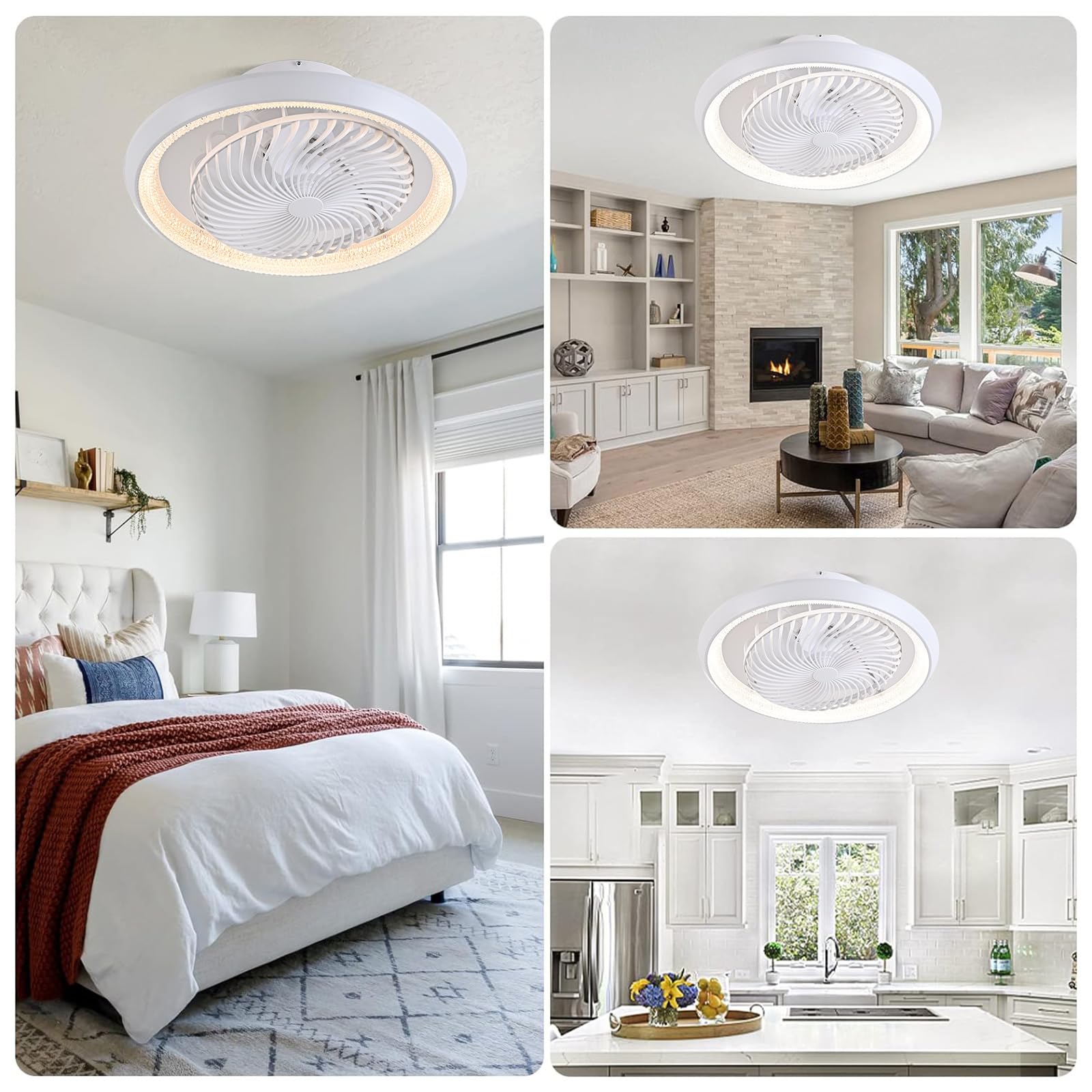 LED Ventilatore da Soffitto, 360° Rotazione Ventilatore da Soffitto con Luce e Telecomando/APP, Reversibile Lampadario Ventilatore da Soffitto con Timer, Dimmerabile e 6 Velocità (72W, Bianco)
