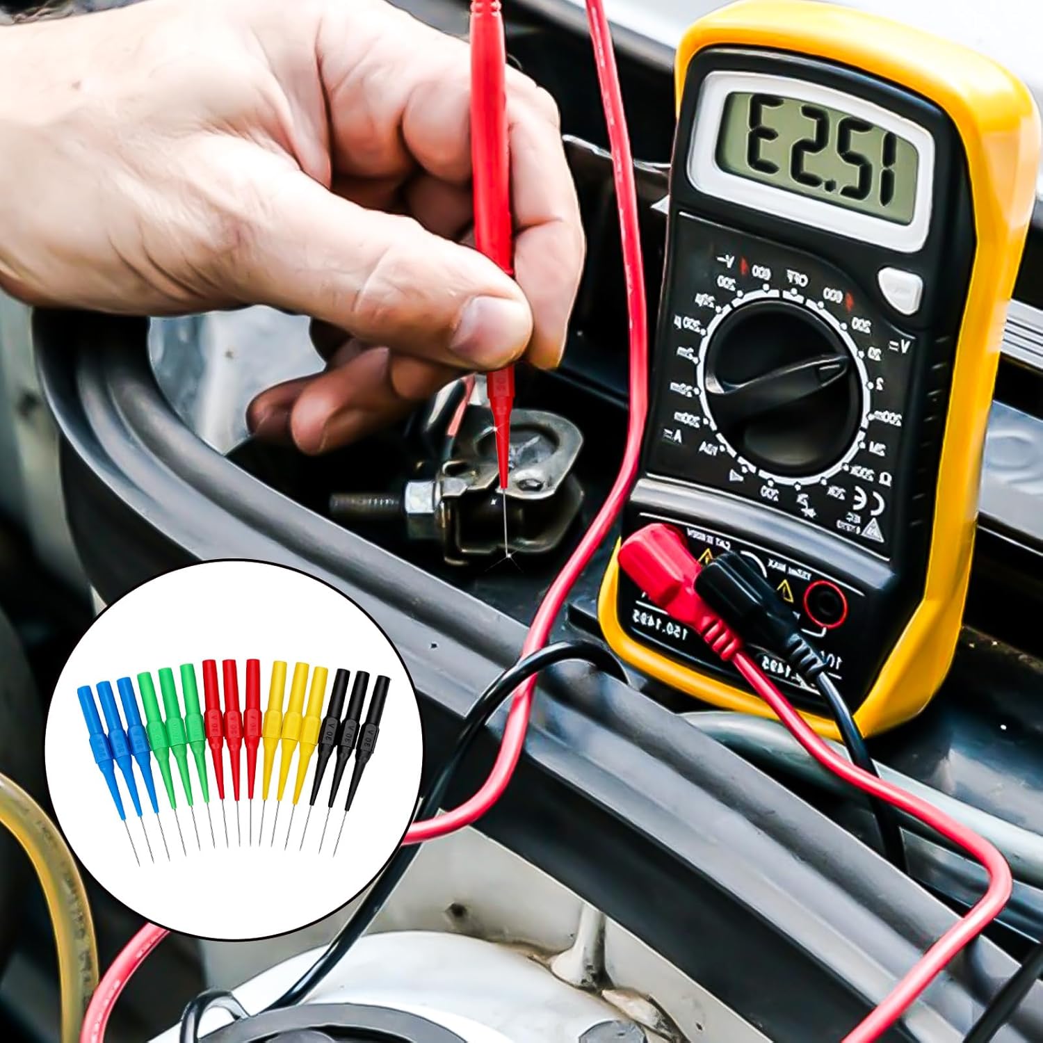 15Pcs Probes Pin Insulation Wire Piercing Needle Test Back Probe Kit Super Tip Multimeter Probe 0.7mm No-Destructive Test Probes for Car Tester Banana Socket Tester