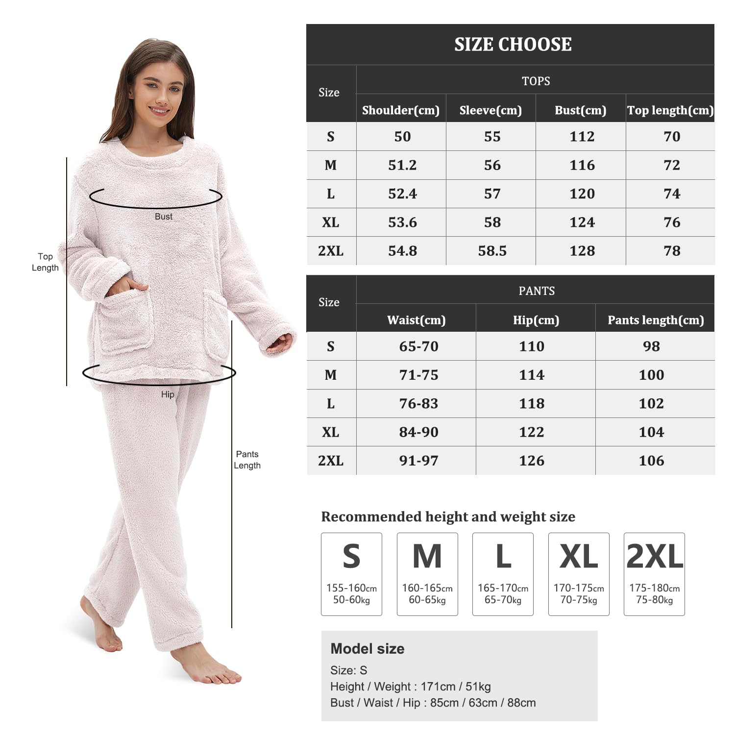 Set Pigiama da Donna in Pile Corallo, Morbido Pigiama da Donna a Due Pezzi a Maniche Lunghe e Pantaloni Caldi Pigiama con Tasche