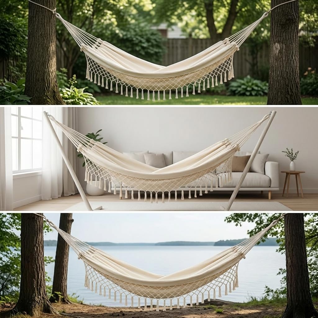 Hamaca Doble de Lona para 2 s, Colgante, para Jardín y Camping Exterior