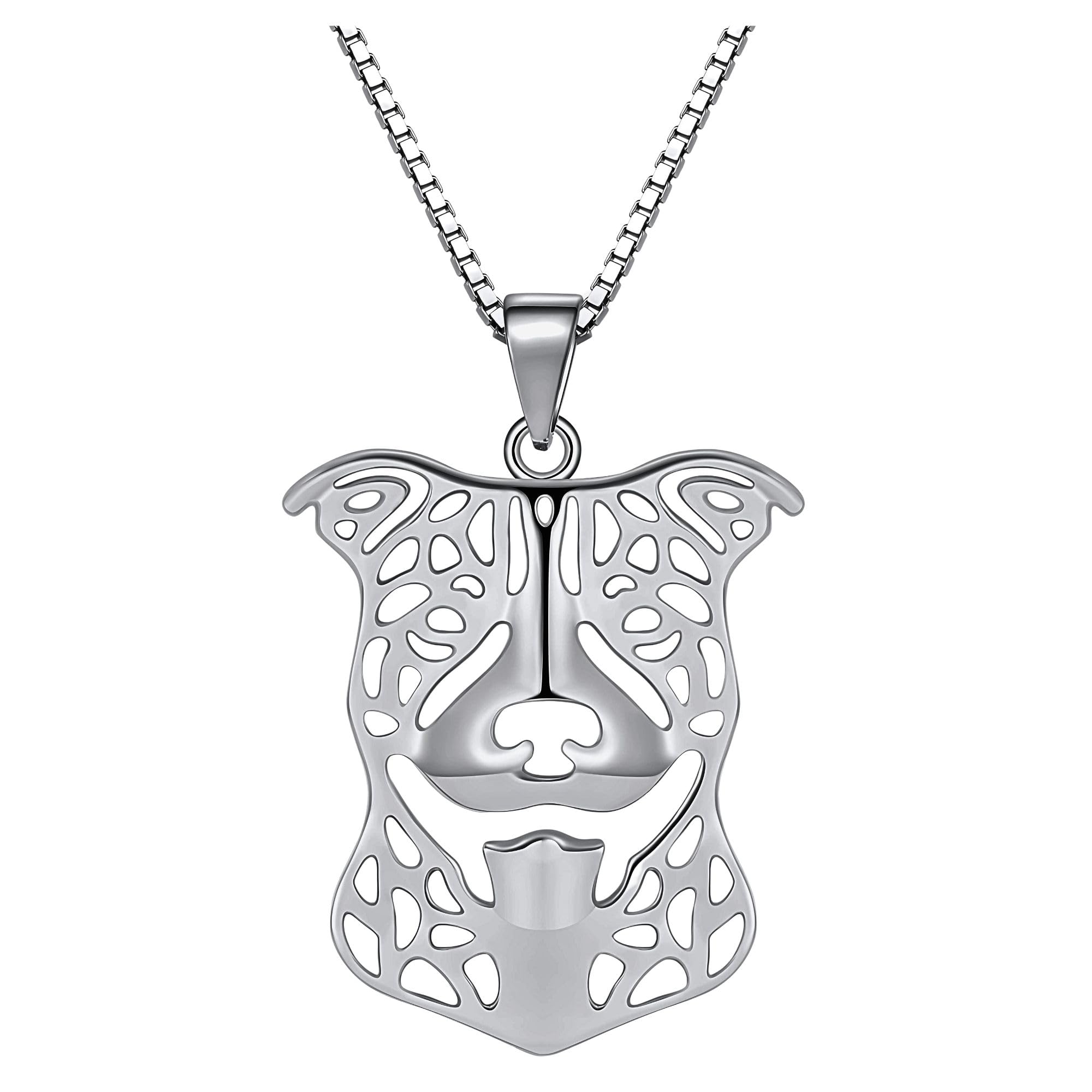 Pit Bull Earrings Necklace or Set for Women | Ears Down American Staffordshire Dog Ear Rings Pendant and Chain for Her | 925 Sterling Silver Pitbull