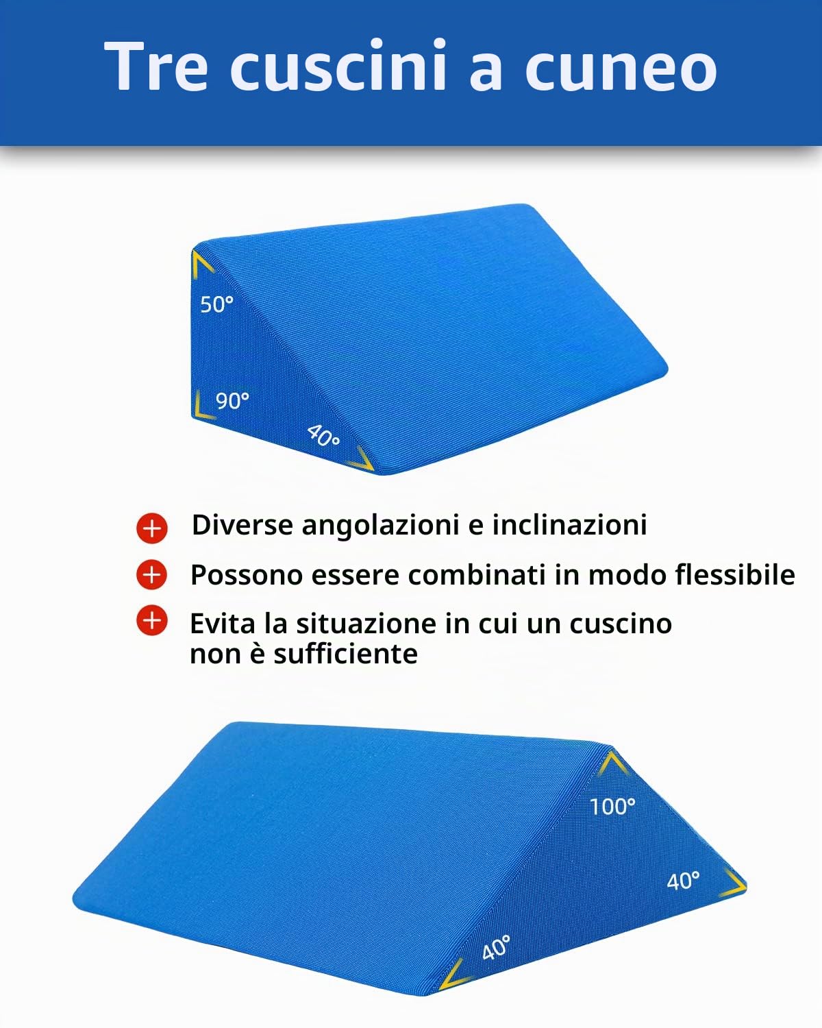 Fanwer Cuscino a cuneo per il posizionamento durante il sonno laterale (3 in 1), cuscini a cuneo triangolari da 40 gradi e posizionatori per il corpo per il mal di schiena, prevenzione delle piaghe da