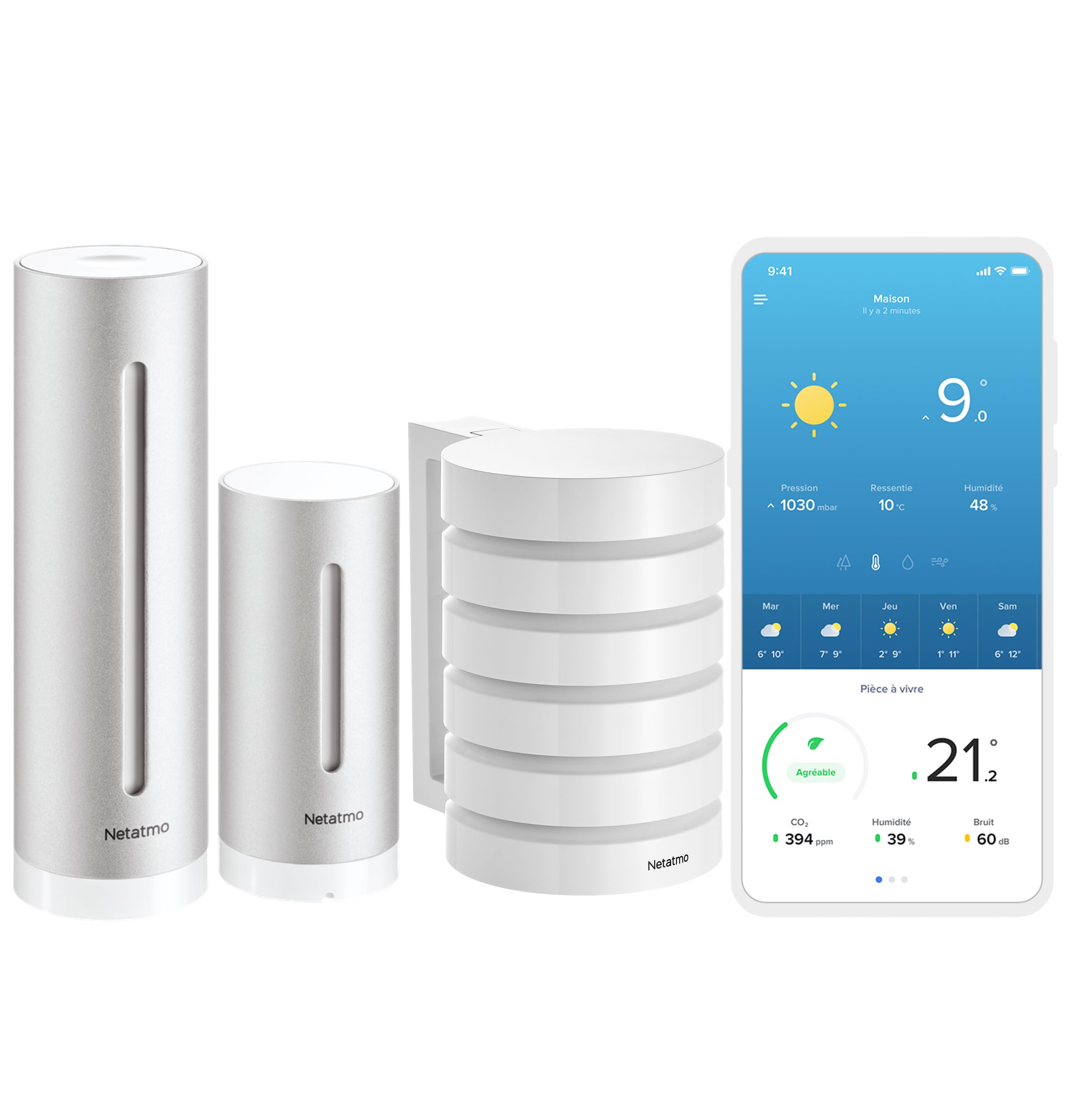 Netatmo Stazione meteo intelligente: WiFi, wireless, sensore interno ed esterno & Custodia protettiva funzionale per la stazione meteo intelligente