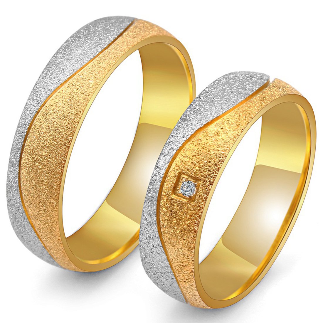 Peora Unisex-Adult Silver Gold Plated Matte Finish Engagement Wedding Couple Band Rings For Men Women, Size_14 & 20 (B07FLLBKRD) Amazon Price History, Amazon Price Tracker