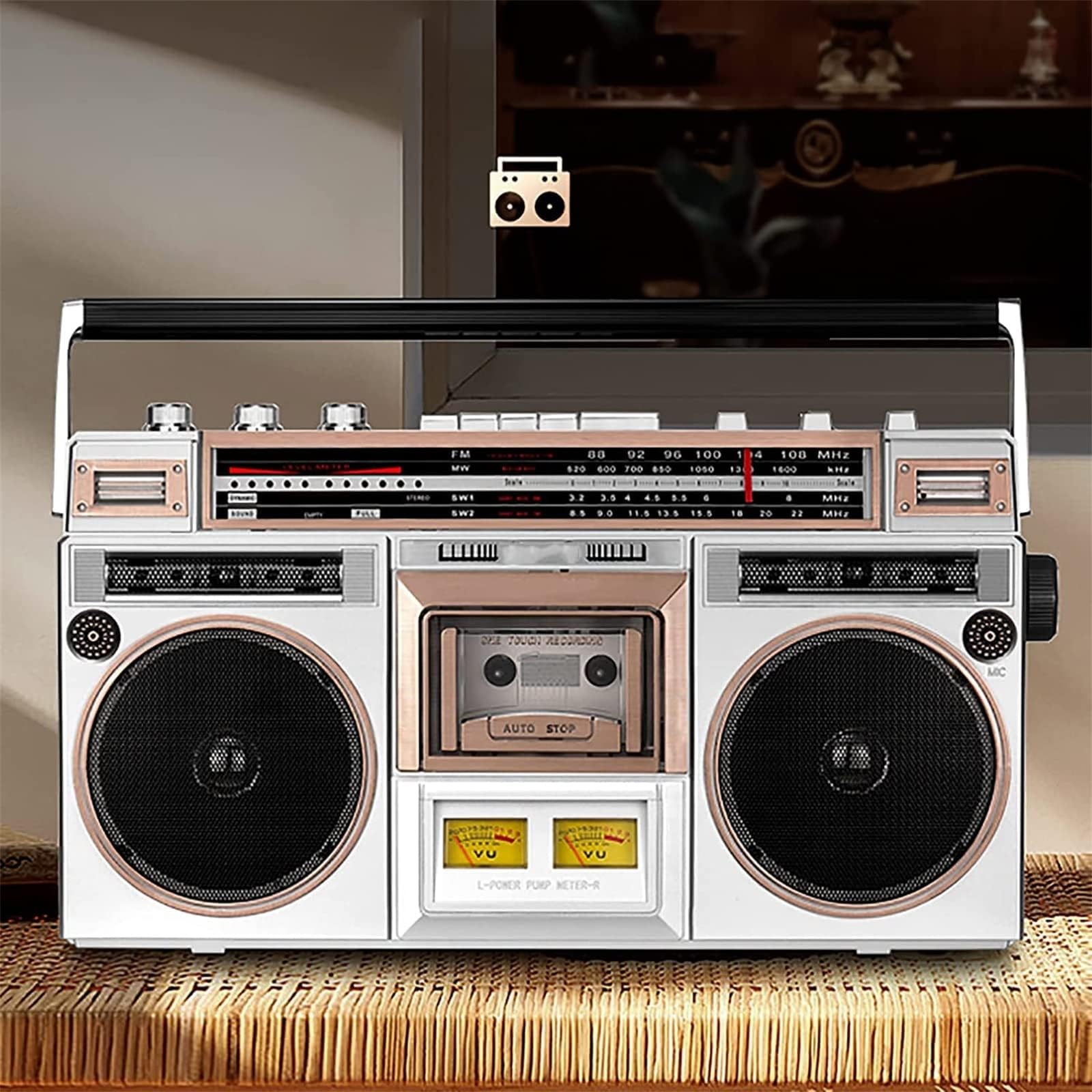 Odtwarzacz CD, kasetowy głośnik Boombox Bluetooth, radioodtwarzacz kasetowy, radio AM/FM, bezprzewodowe przesyłanie strumieniowe, gniazda USB/micro SD, klasyczny styl lat 80. Retro