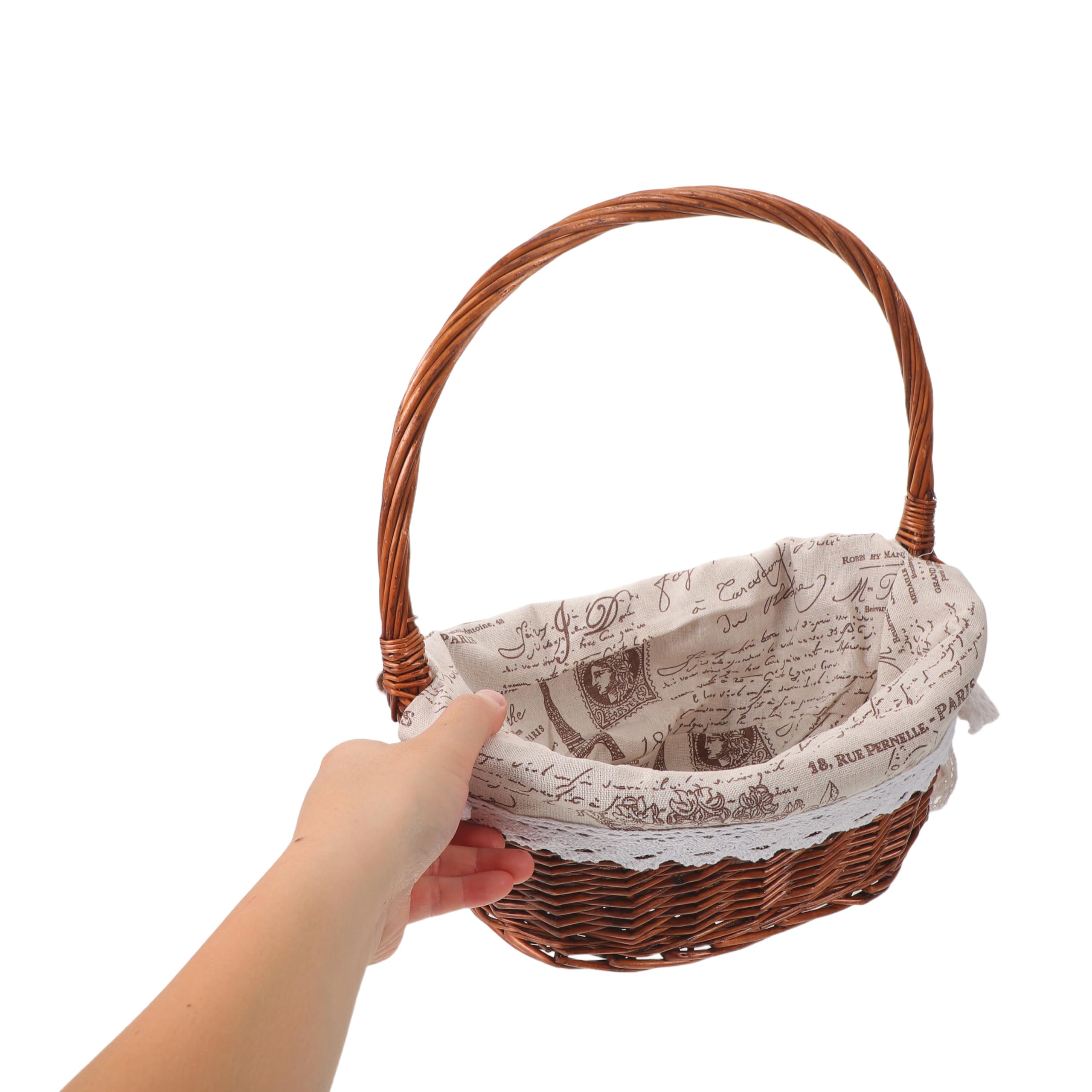 Veemoon Cesta de Picnic de Mimbre con asa, Ovalada, vacía, Tejida en ratán, para Guardar Huevos de Pascua, Dulces, Frutas, Snacks y Verduras. Forrada en Tela.