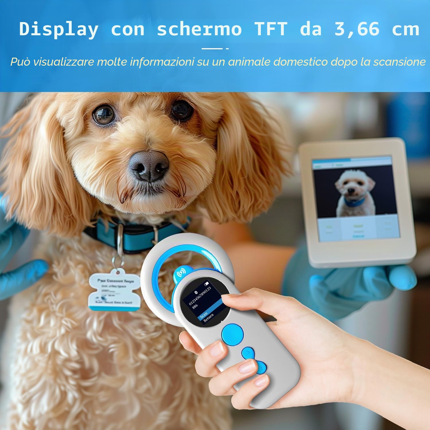 NetumScan Bluetooth Pet Microchip Scanner Reader RFID EMID, scanner portatile 3 in 1 2048 Tag Data Storage Animal Tag Scanner con schermo TFT, 1200mAh per ISO 11784/11785, FDX-B e ID64 RFID DJ-130
