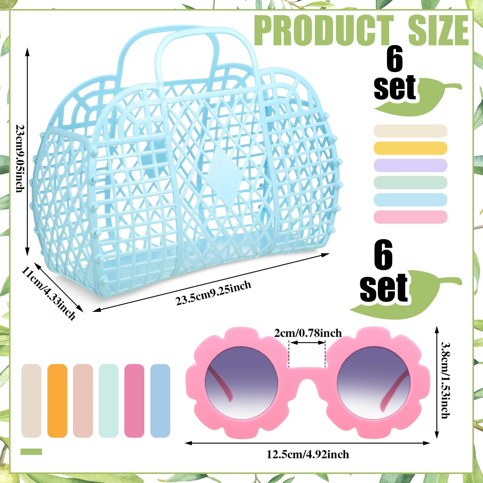 Sweetude 12 Pcs Jelly Bag with Sunglasses Jelly Purse Basket, Mixed Colors