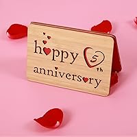 Vista 4 de Tarjeta de 5 aniversario de madera, hecha a mano, 5 años, aniversario de boda, tarjetas de regalo de felicitación, tarjeta de aniversario de cinco