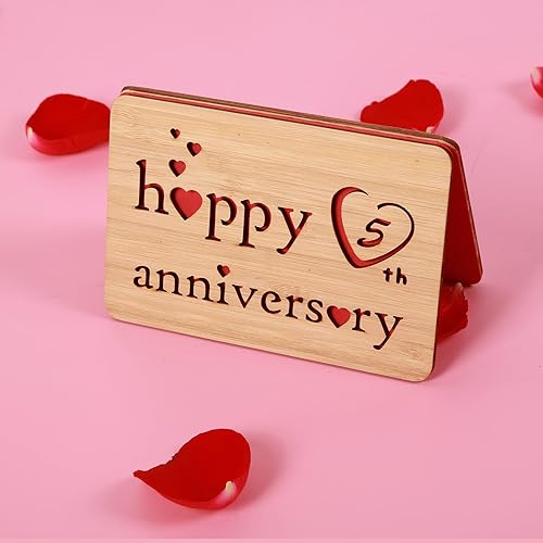 Miniatura 4 de Tarjeta de 5 aniversario de madera, hecha a mano, 5 años, aniversario de boda, tarjetas de regalo de felicitación, tarjeta de aniversario de cinco