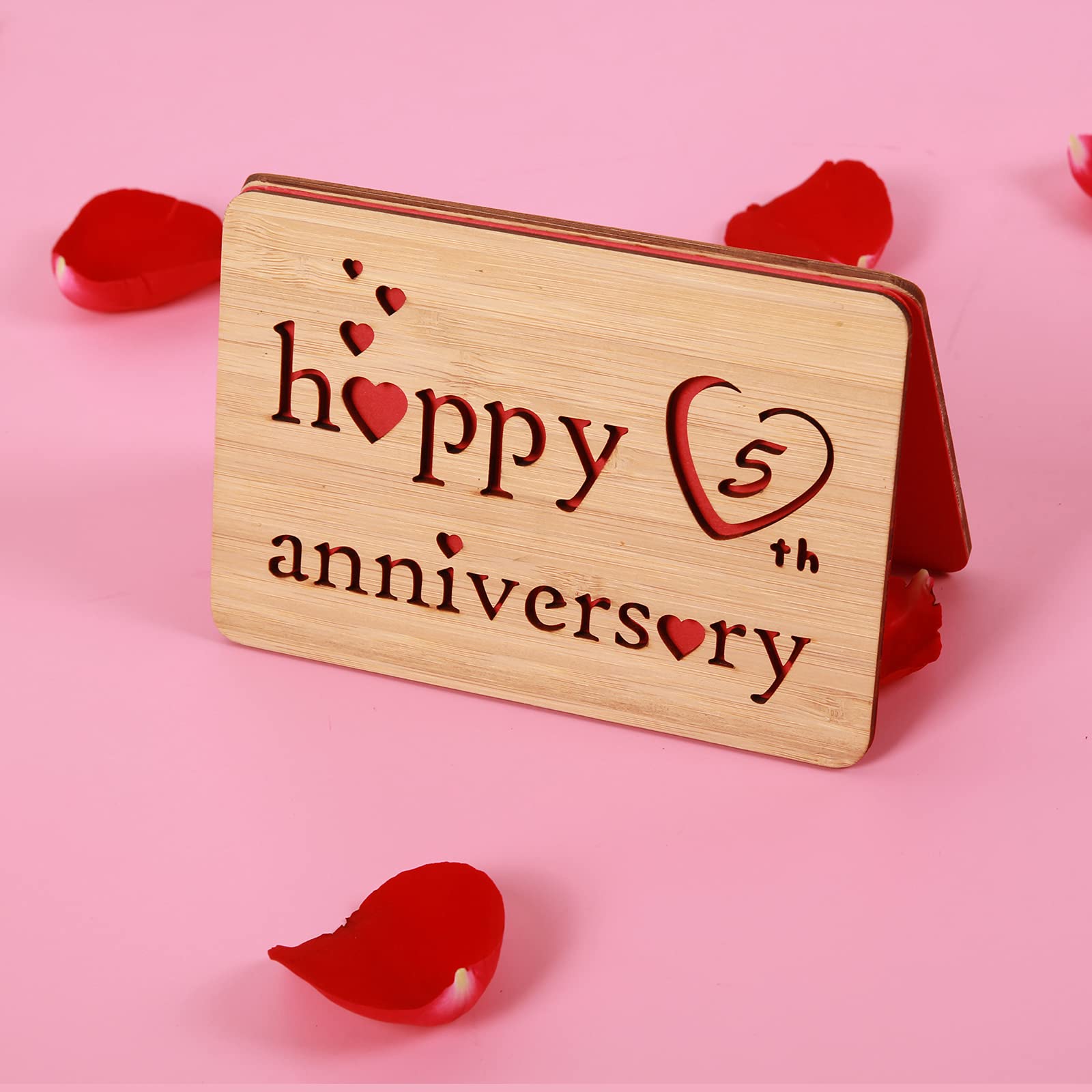 DELLA STELLA Wooden 5th Anniversary Card,Handmade 5 Years Wedding
