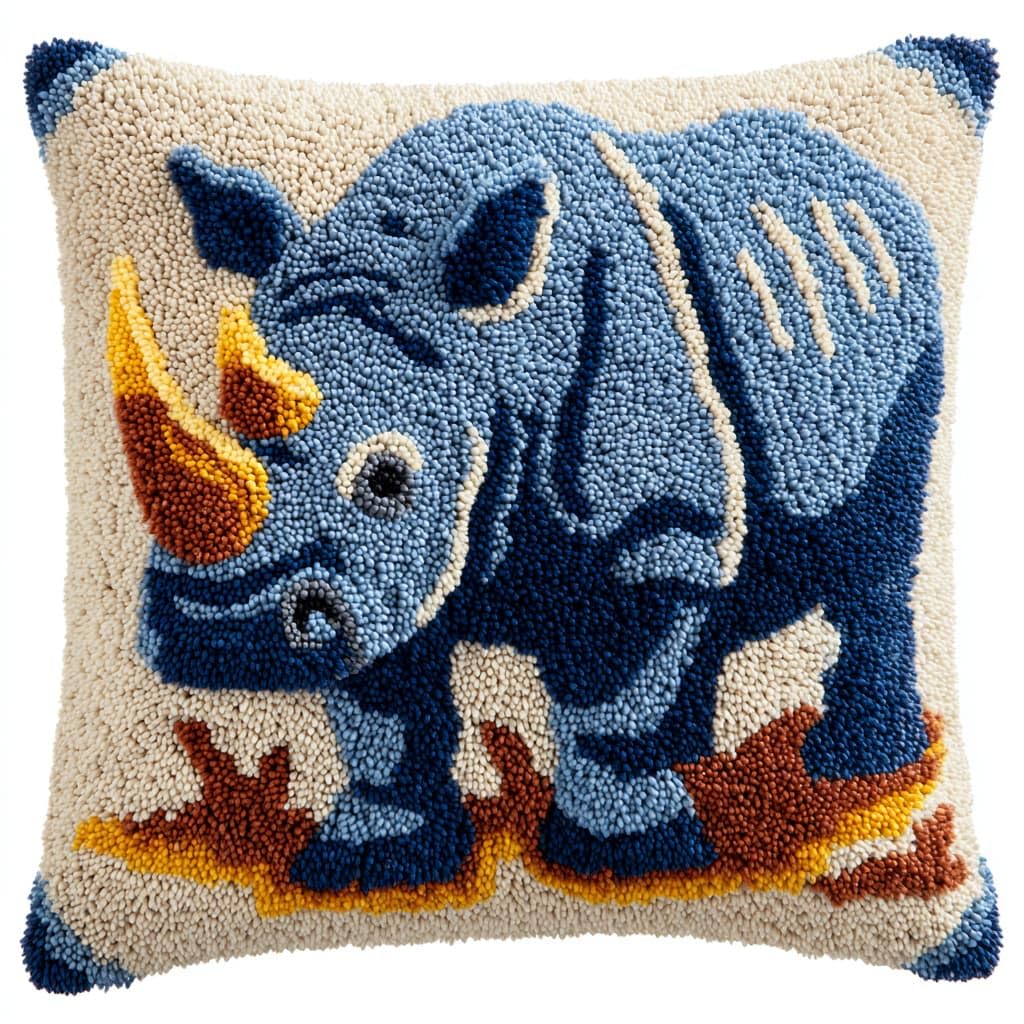 WallustrioaW Latch Hook Cushion Kit,Animal Rhinoceros