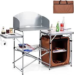Giantex Folding Grill Table with 26'' Tabletop and Detachable Windscreen,