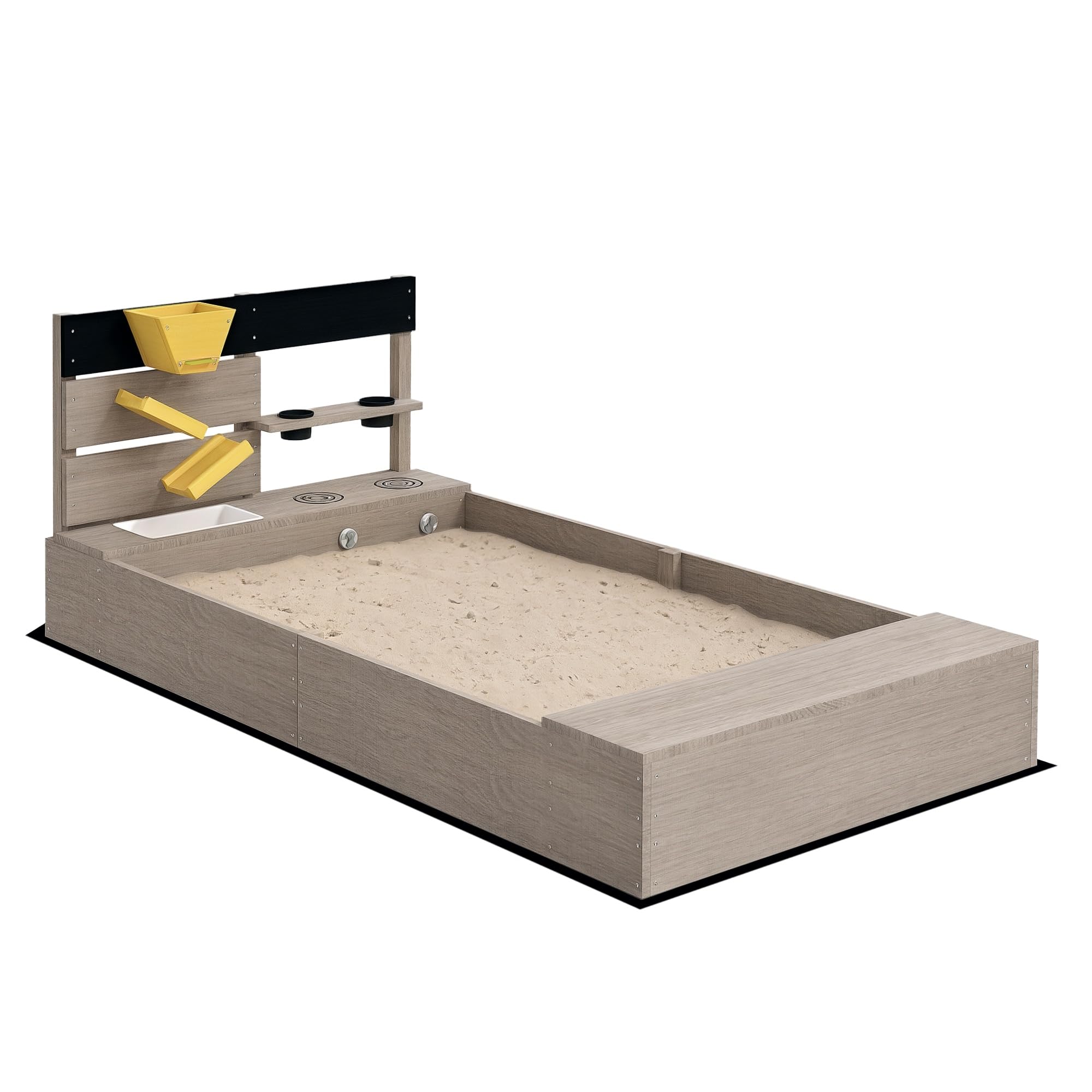 Outsunny Children's Wooden Sandbox with 2 Seats 2 Boxes for Planting and Kitchen Toy for Patio Garden 154 x 80 x 60 cm Grey