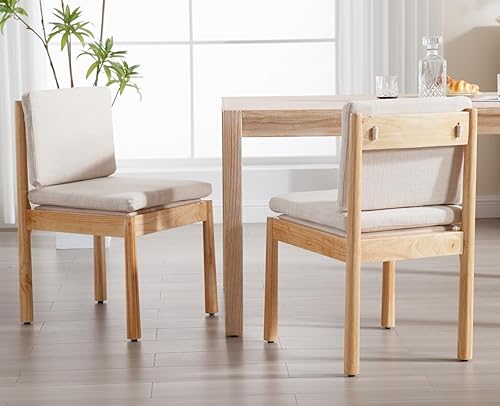 CIMOTA Juego de 2 sillas de comedor de madera maciza, sillas de comedor de tela de lino, sillas de cocina modernas tapizadas con cojín acolchado