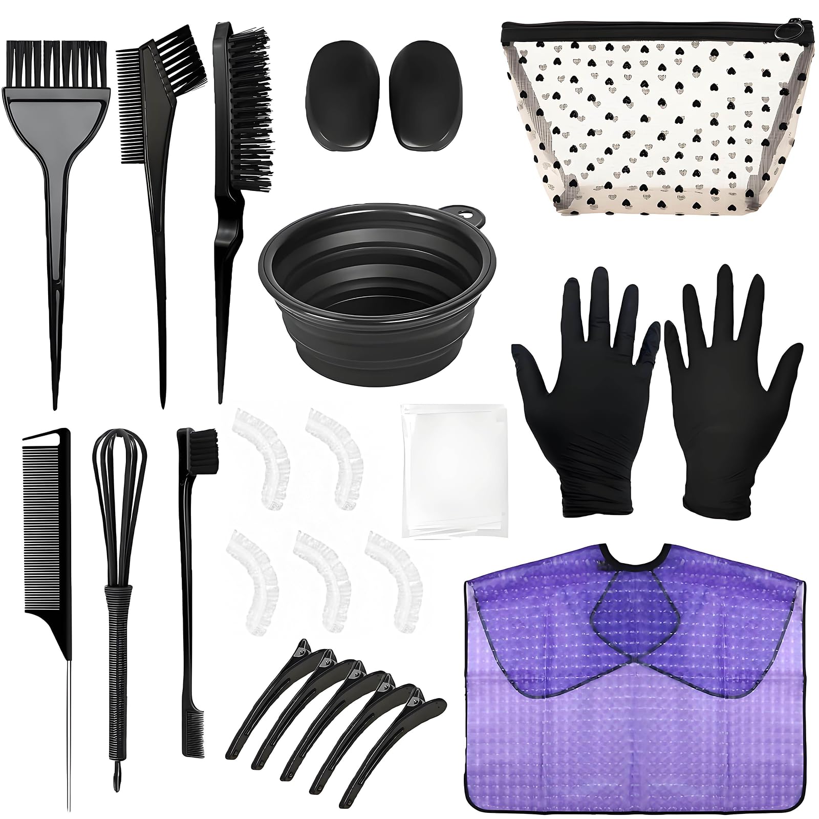 26 Pcs Hair Dye Kit - Hair Coloring Tools Set with Tinting Bowl, Agitator, Dye Brushes, Ear Covers, Hair Clips, Cape & More - For Salon Use & Home DIY Bleaching, Coloring